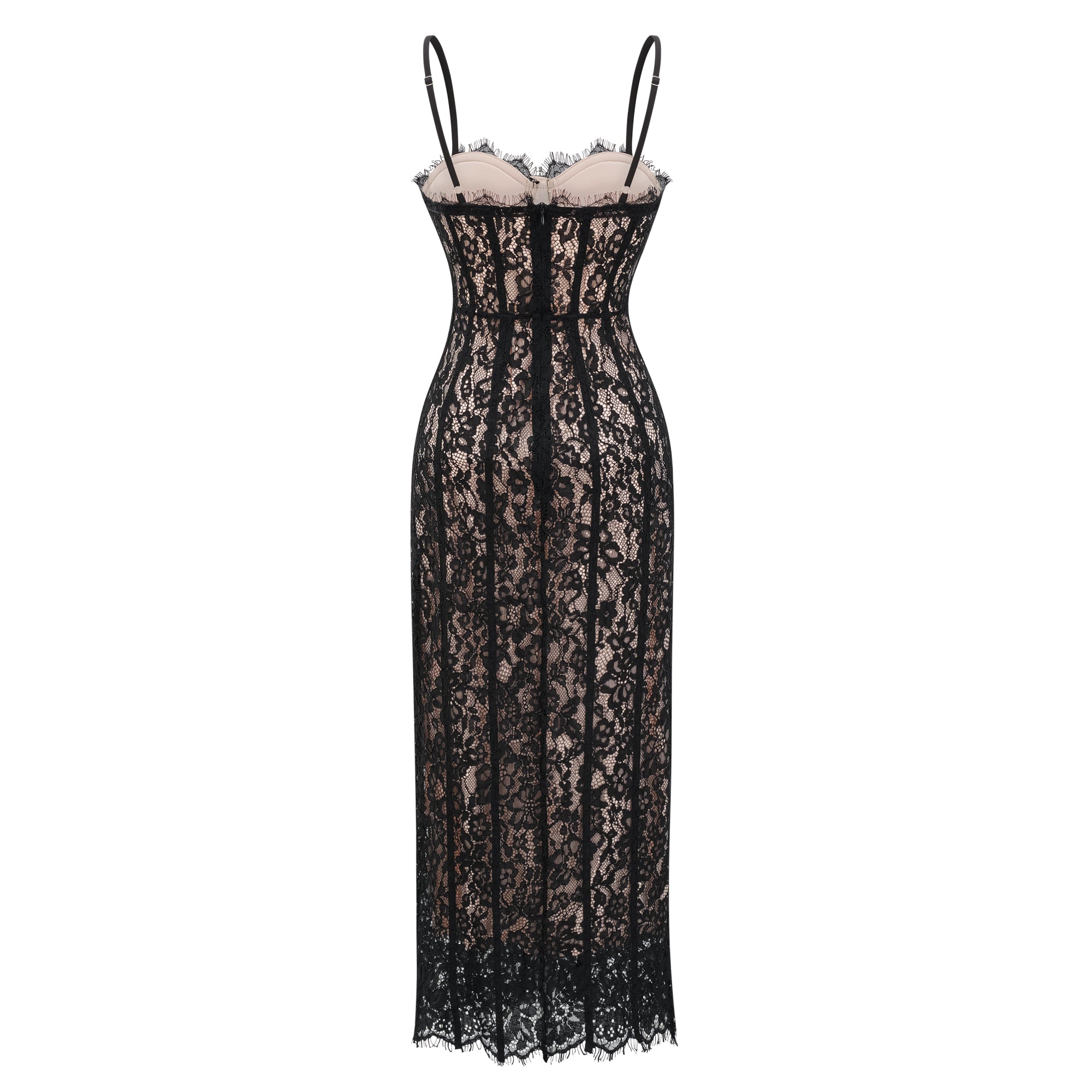 Giorgia Black Floral Lace Corset Maxi Dress