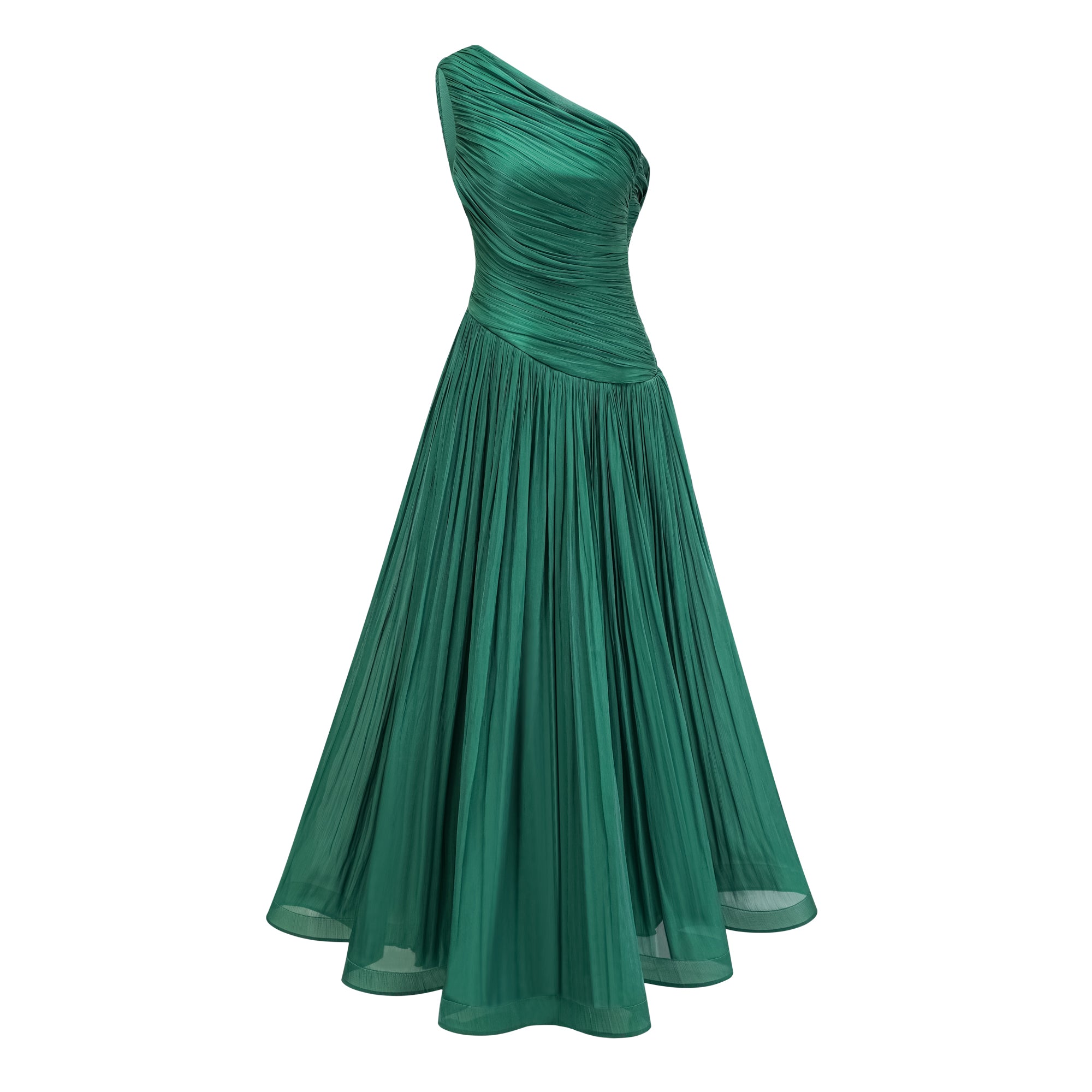 Emerald Green One Shoulder Ruched Maxi Dress