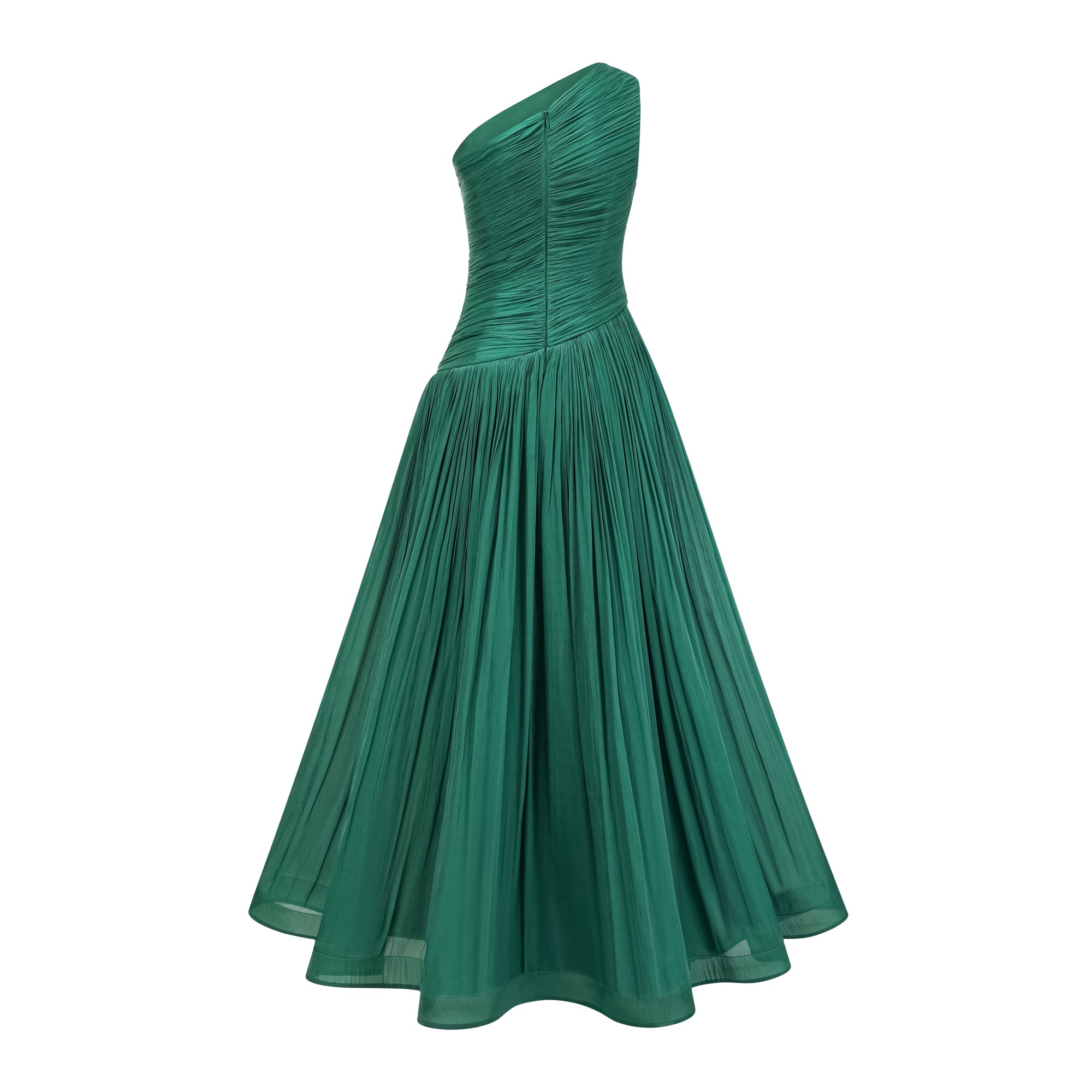 Emerald Green One Shoulder Ruched Maxi Dress