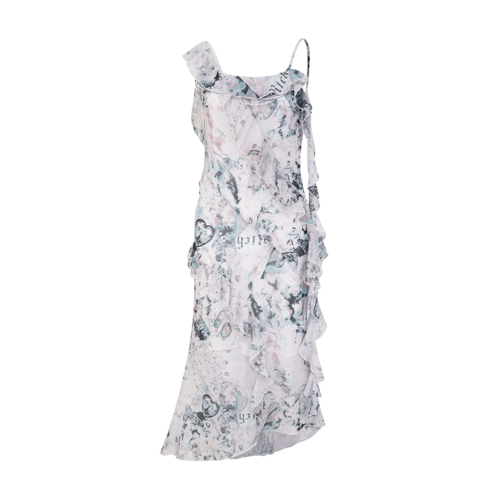 Roberta ruffled cameo-print midi dress