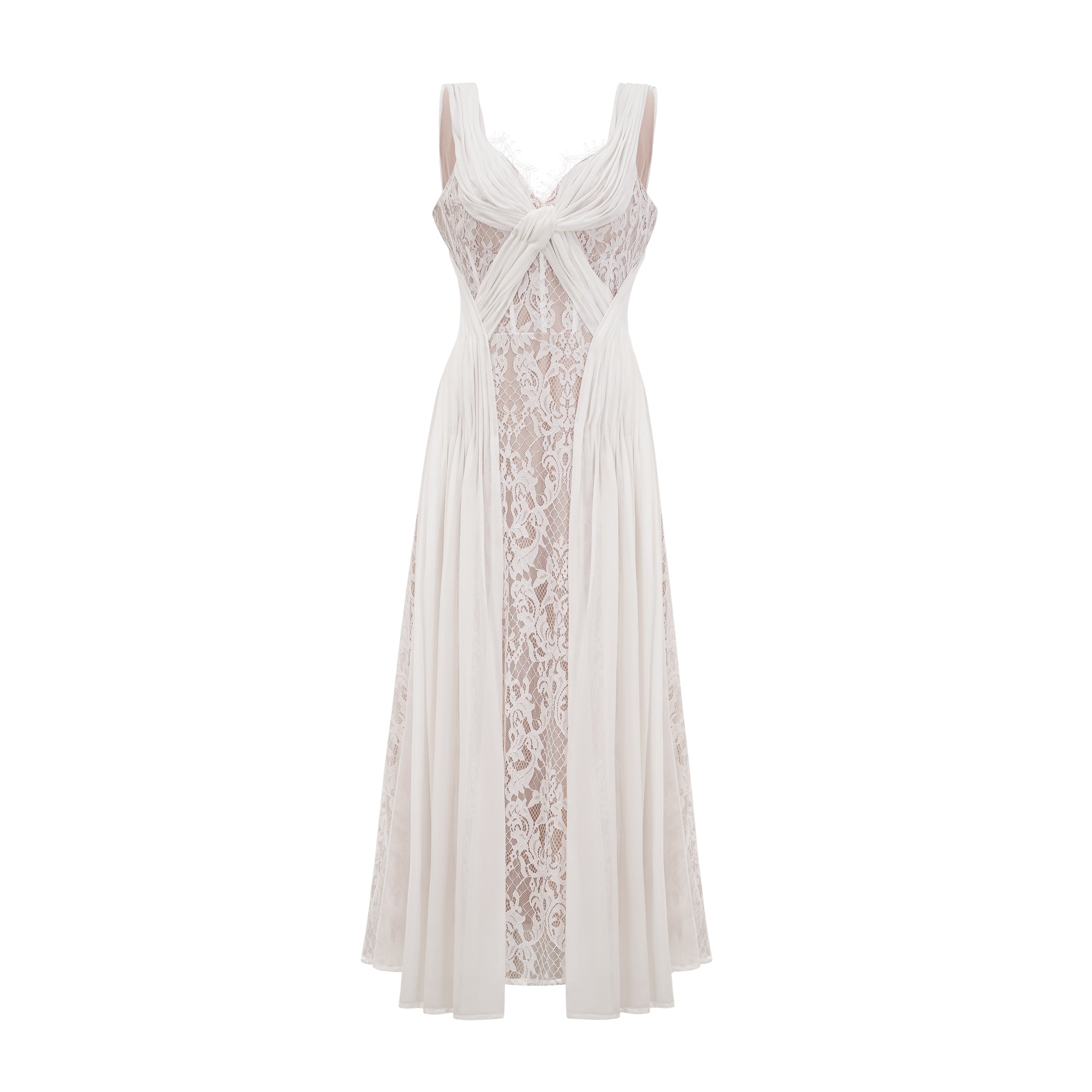 Arantxa white lace pleated maxi dress