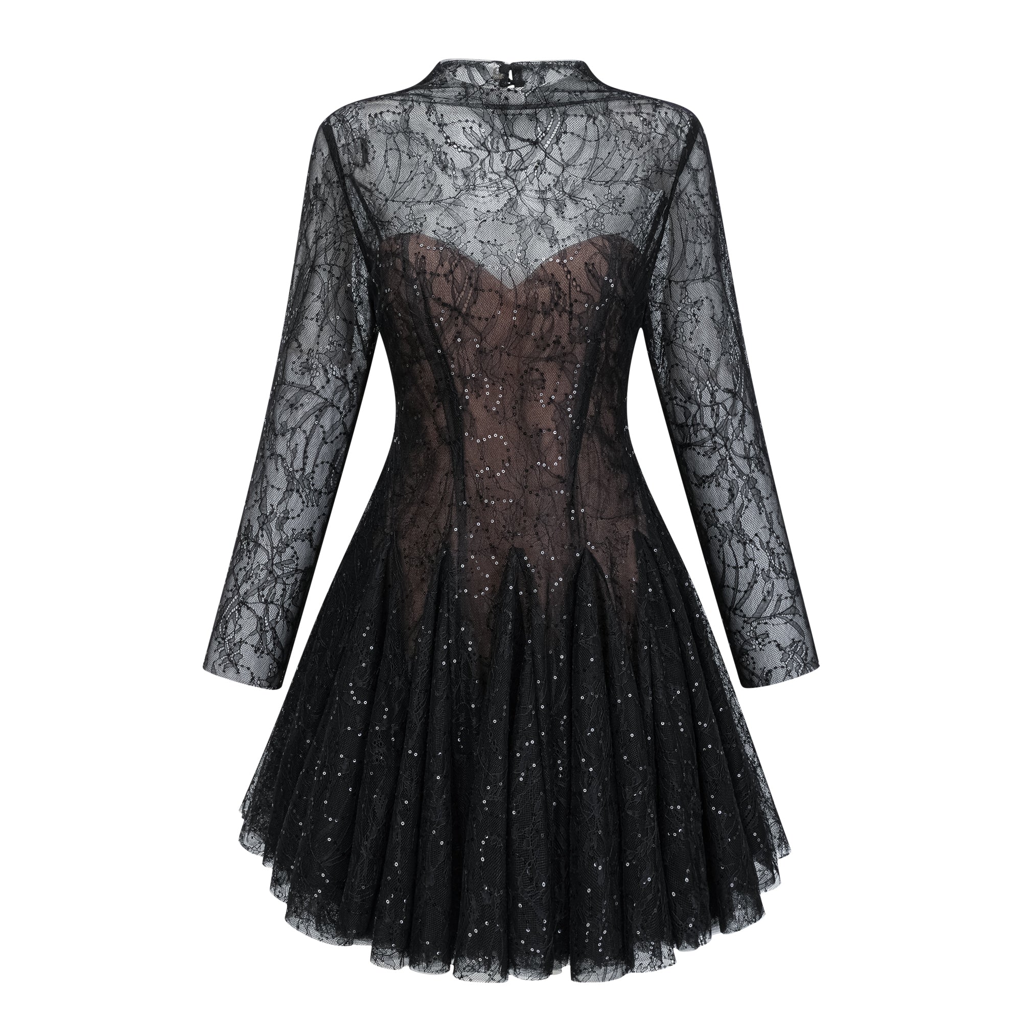 Mirabella Schwarzes Minikleid mit Pailletten und floraler Spitze