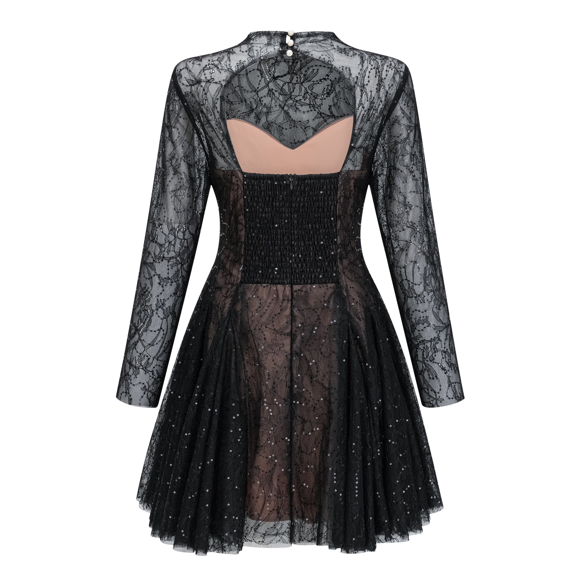 Mirabella Schwarzes Minikleid mit Pailletten und floraler Spitze