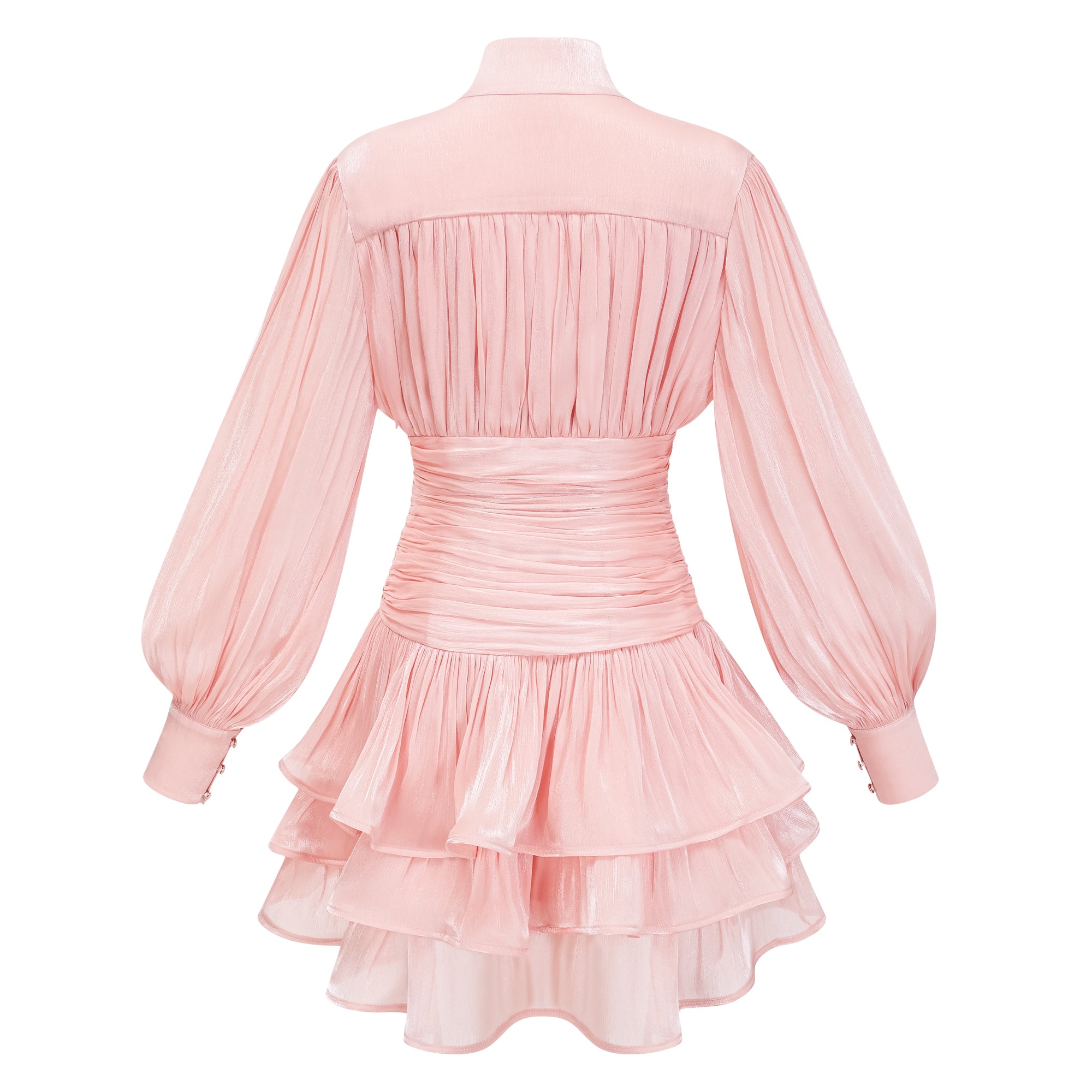 Emersyn Pinkes Minikleid mit hohem Kragen und Rüschendetails