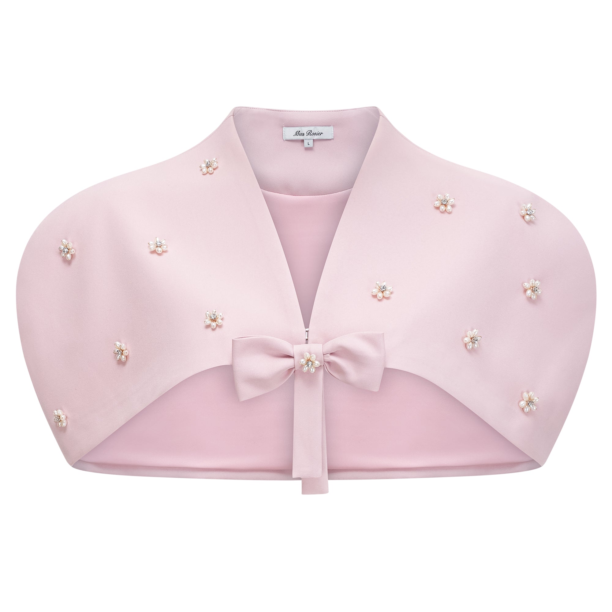 طقم شال وردي من Priscille وبلوزة كورسيه وتنورة مطوية