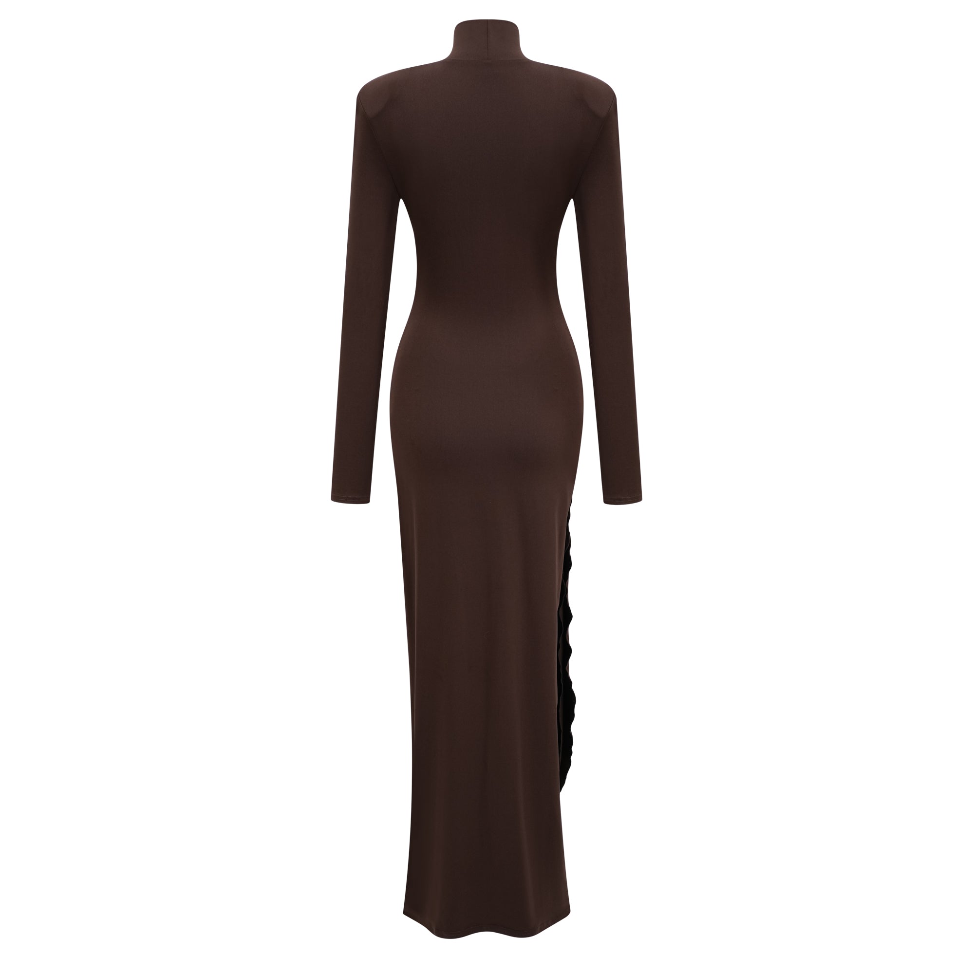 Neve Brown Maxikleid mit hohem Kragen und gedrehtem Knoten