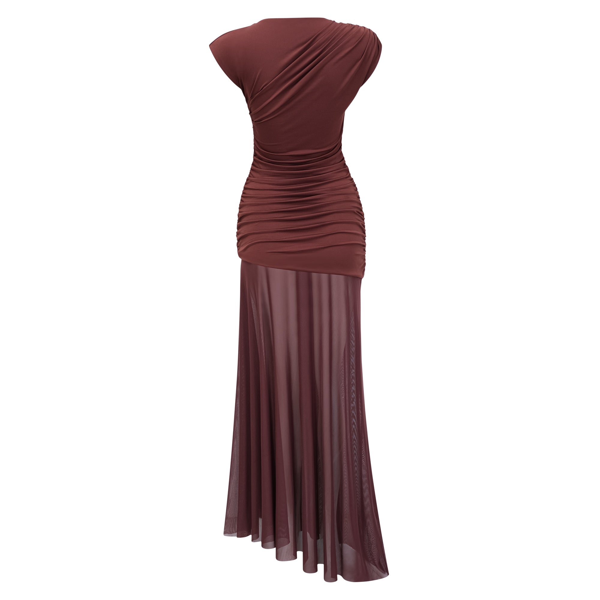 Seren Brown Maxikleid mit gerafftem Tüll-Einsatz