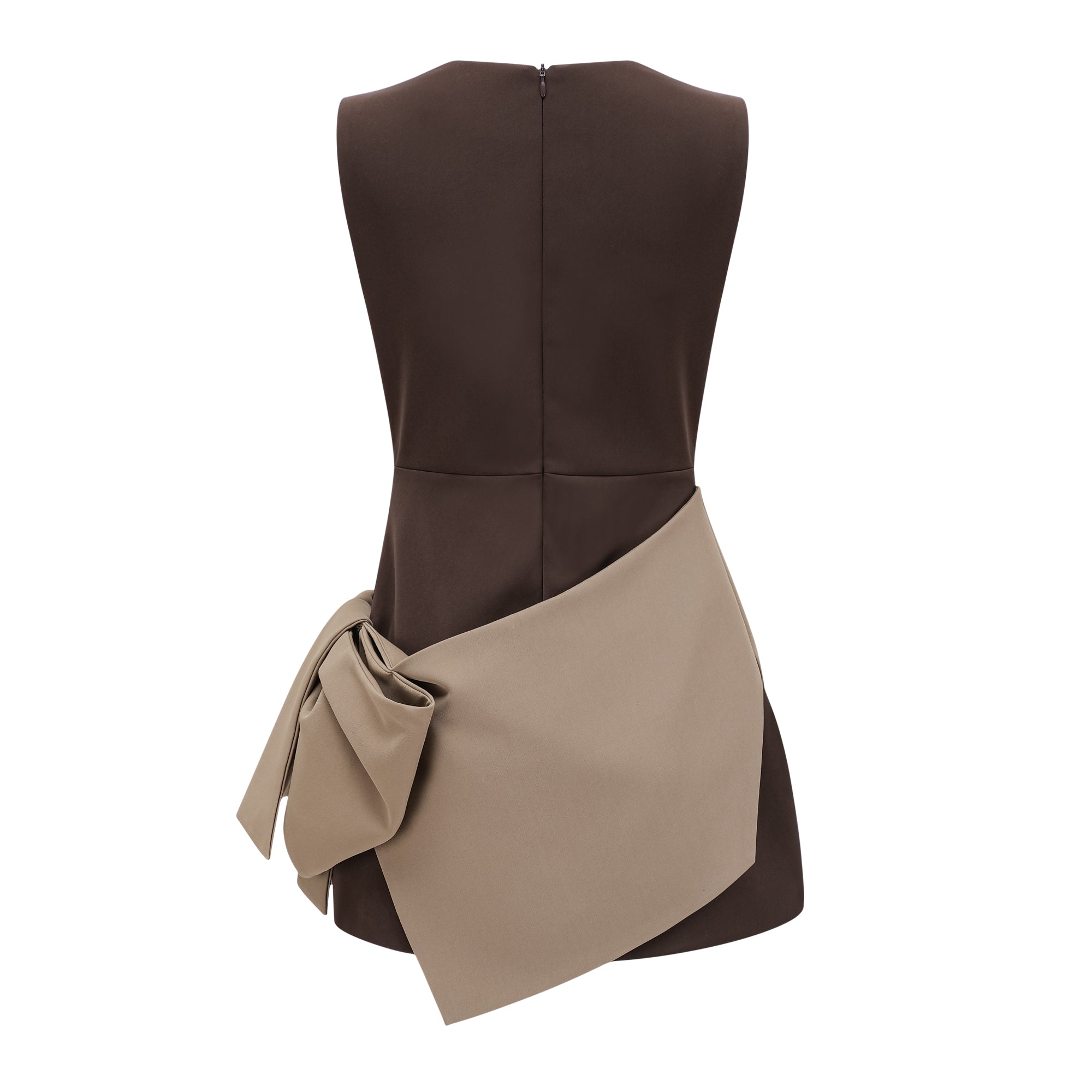 Célie Brown Minikleid mit kontrastfarbenem Schleifenknoten