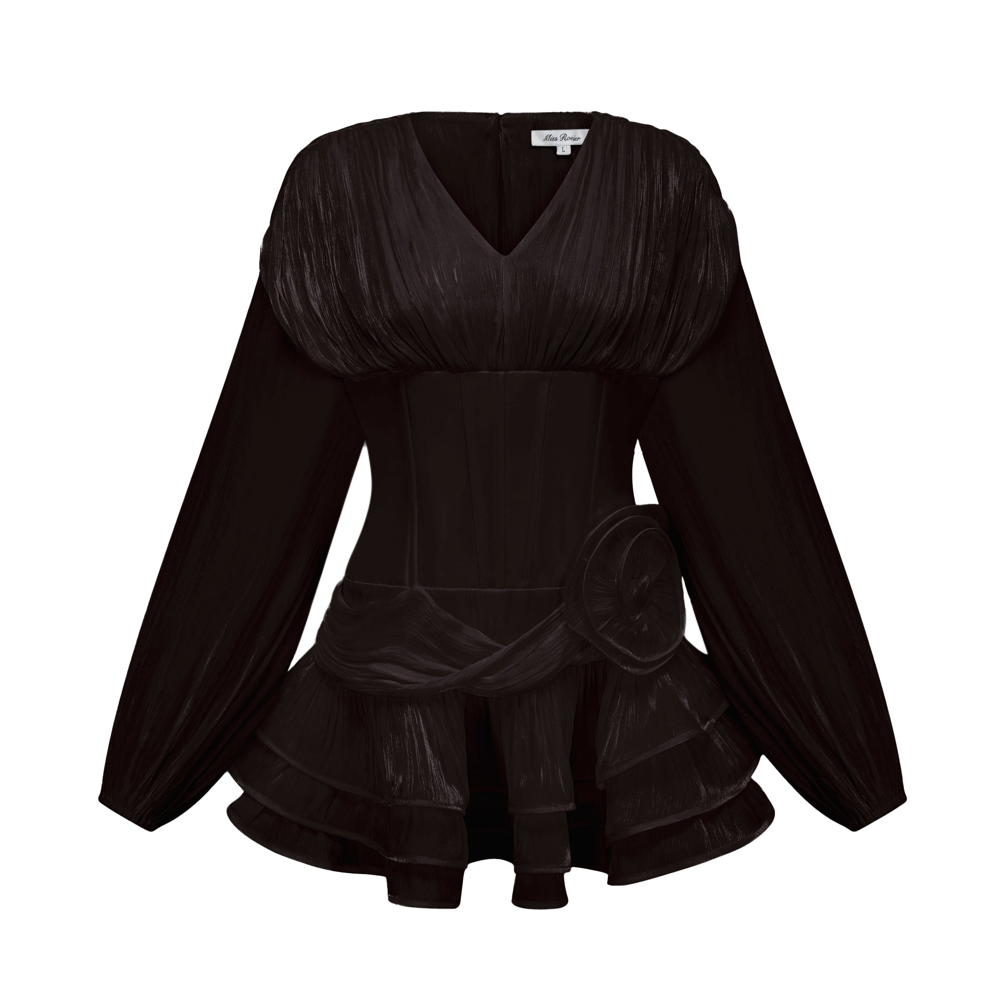 Rosier Black Fully Pleated Cinched Mini Dress