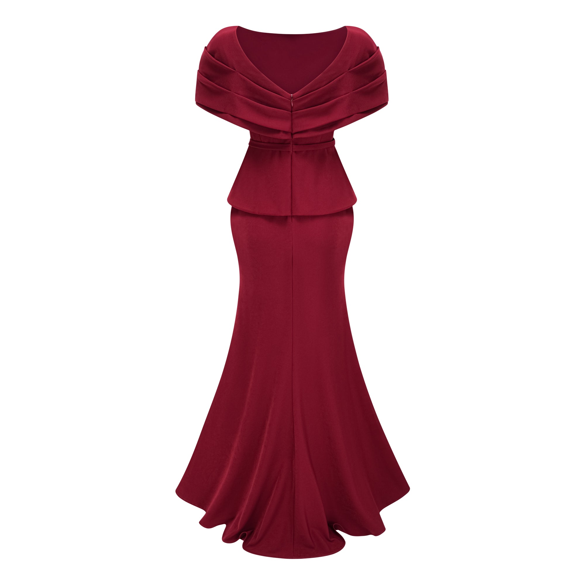 Lauren Red Ruched Shawl Detail Maxi Dress