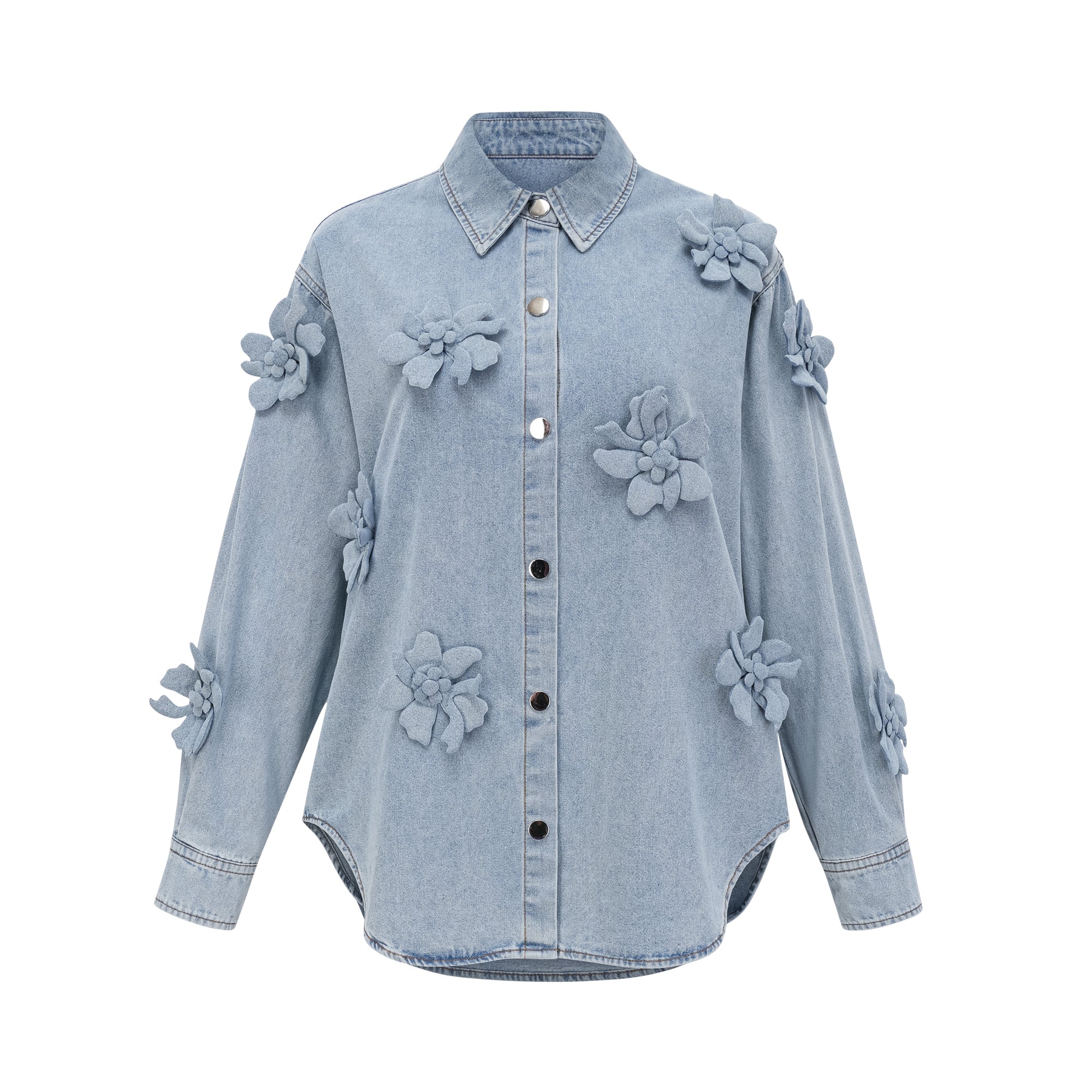 Armelle floral-appliqué denim shirt