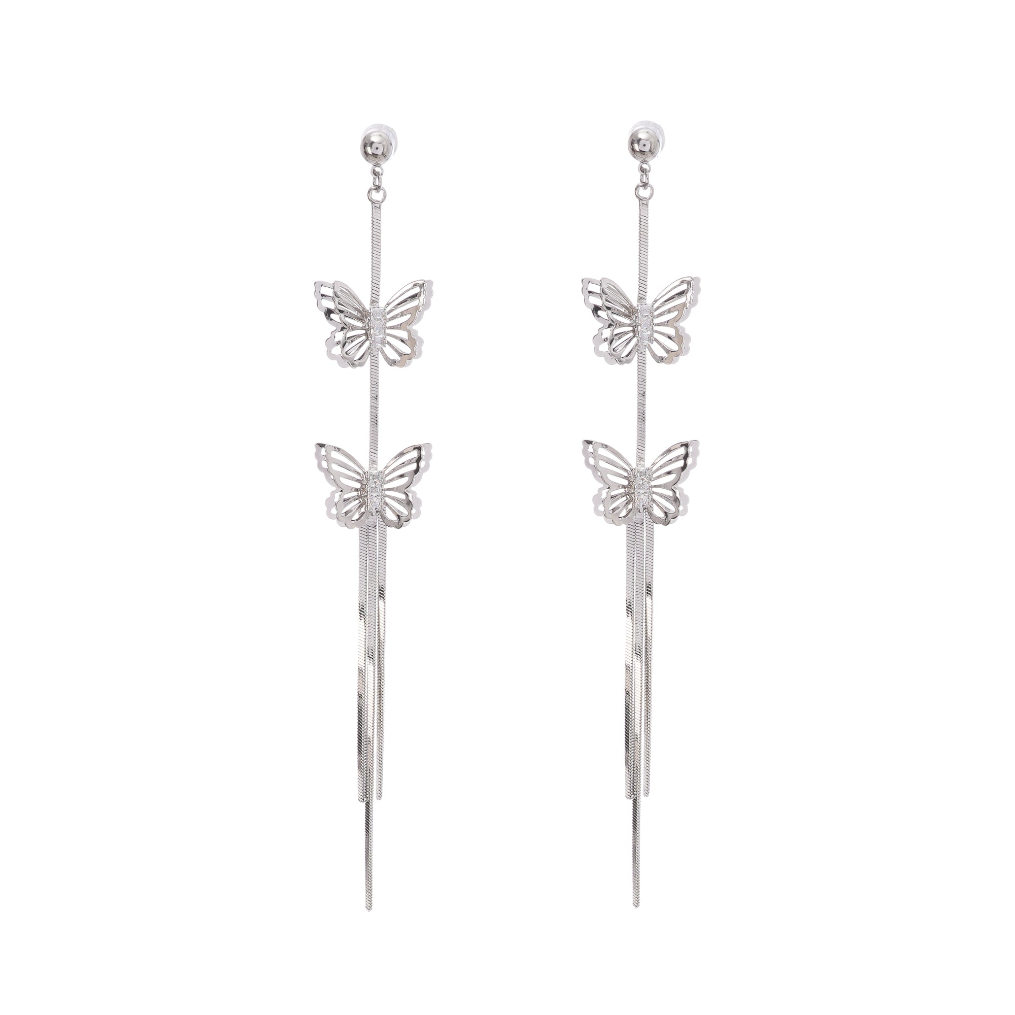 Bella silver butterfly drop earrings