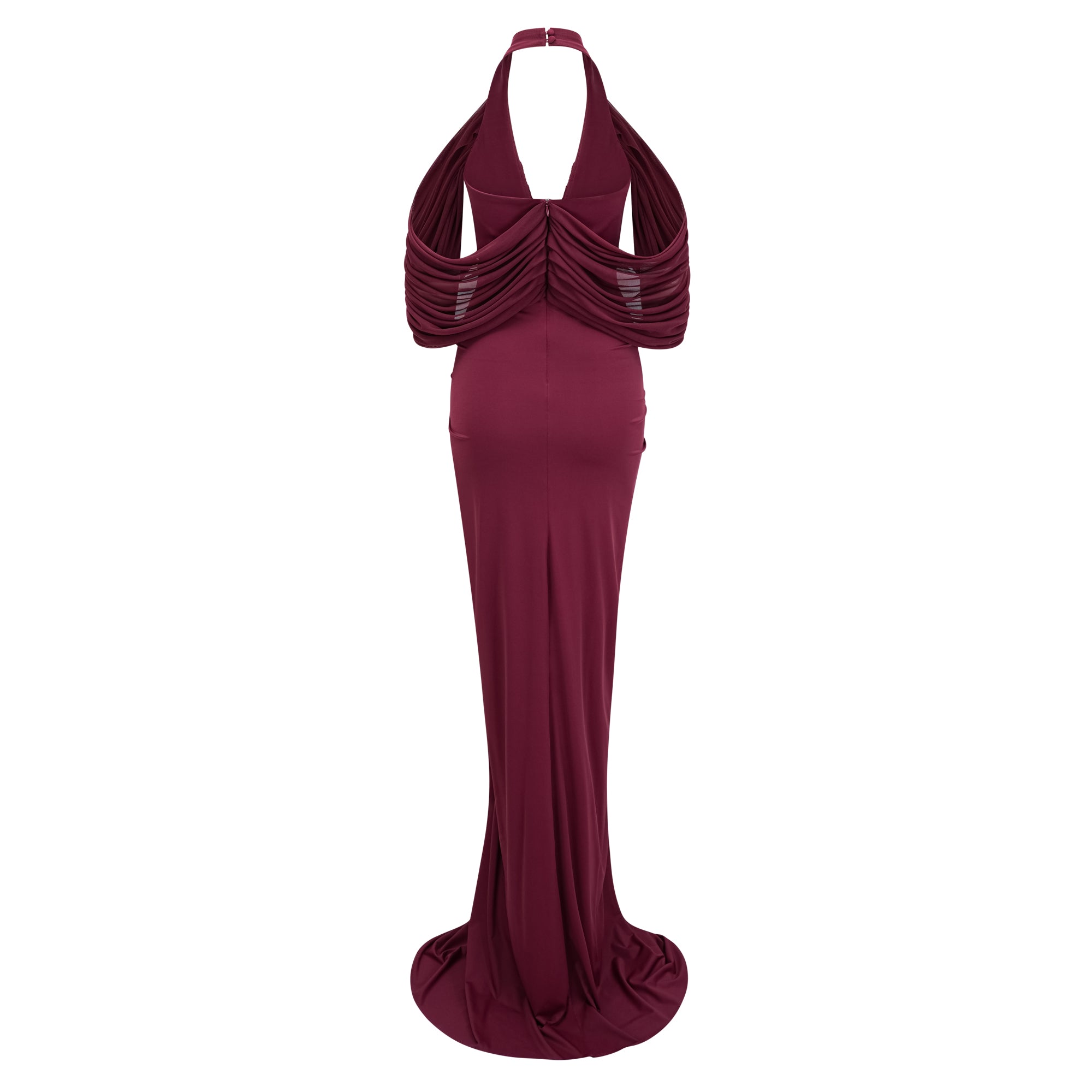 Eléa Red Cold Shoulder Draped Maxi Dress