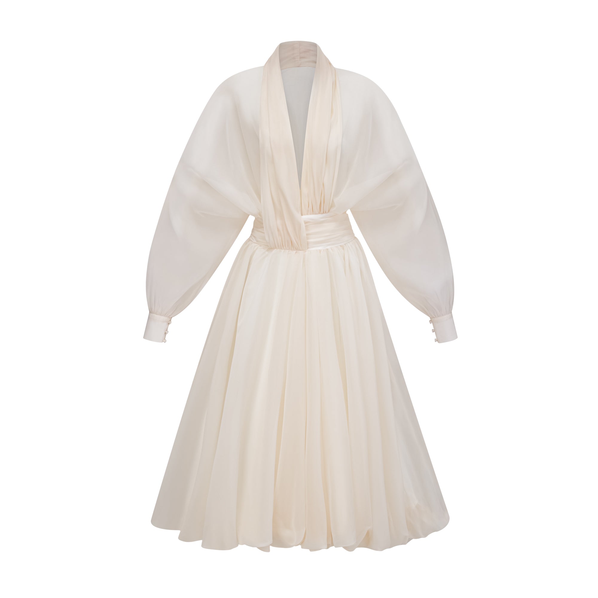 Riley Cremeweißes drapiertes Maxikleid aus Tüll