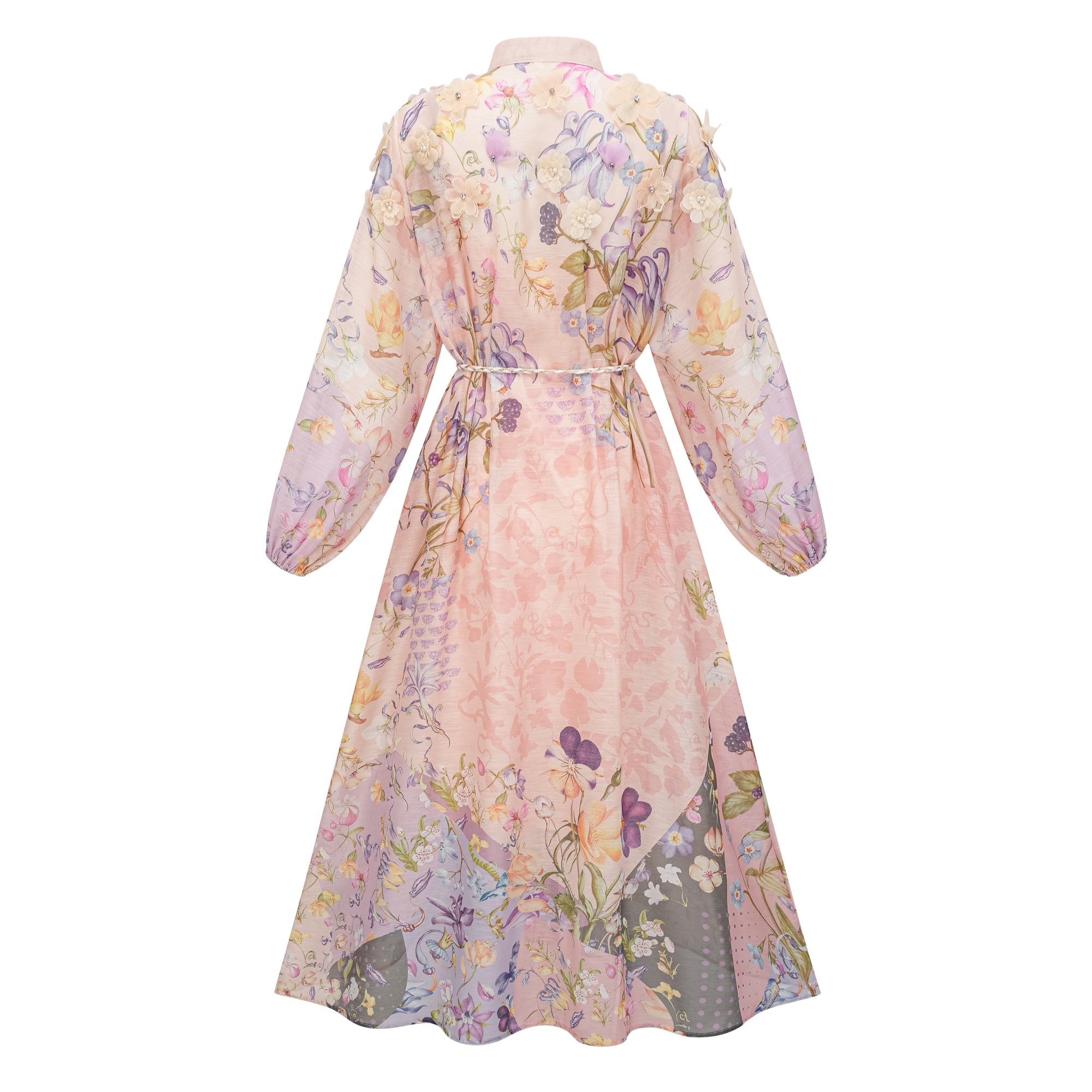 فستان دلفين ماكسي بطبعة زهور وردية