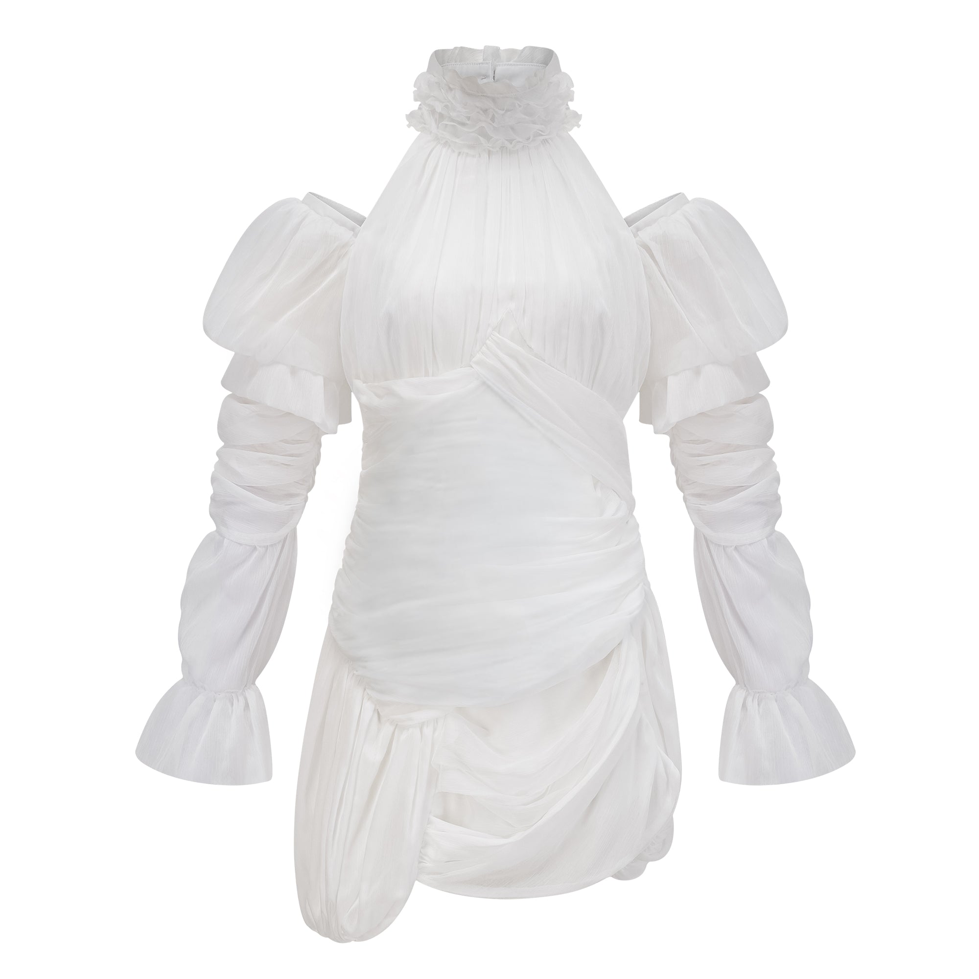 فستان قصير أبيض غير متماثل من Déotille بتصميم مطوّع