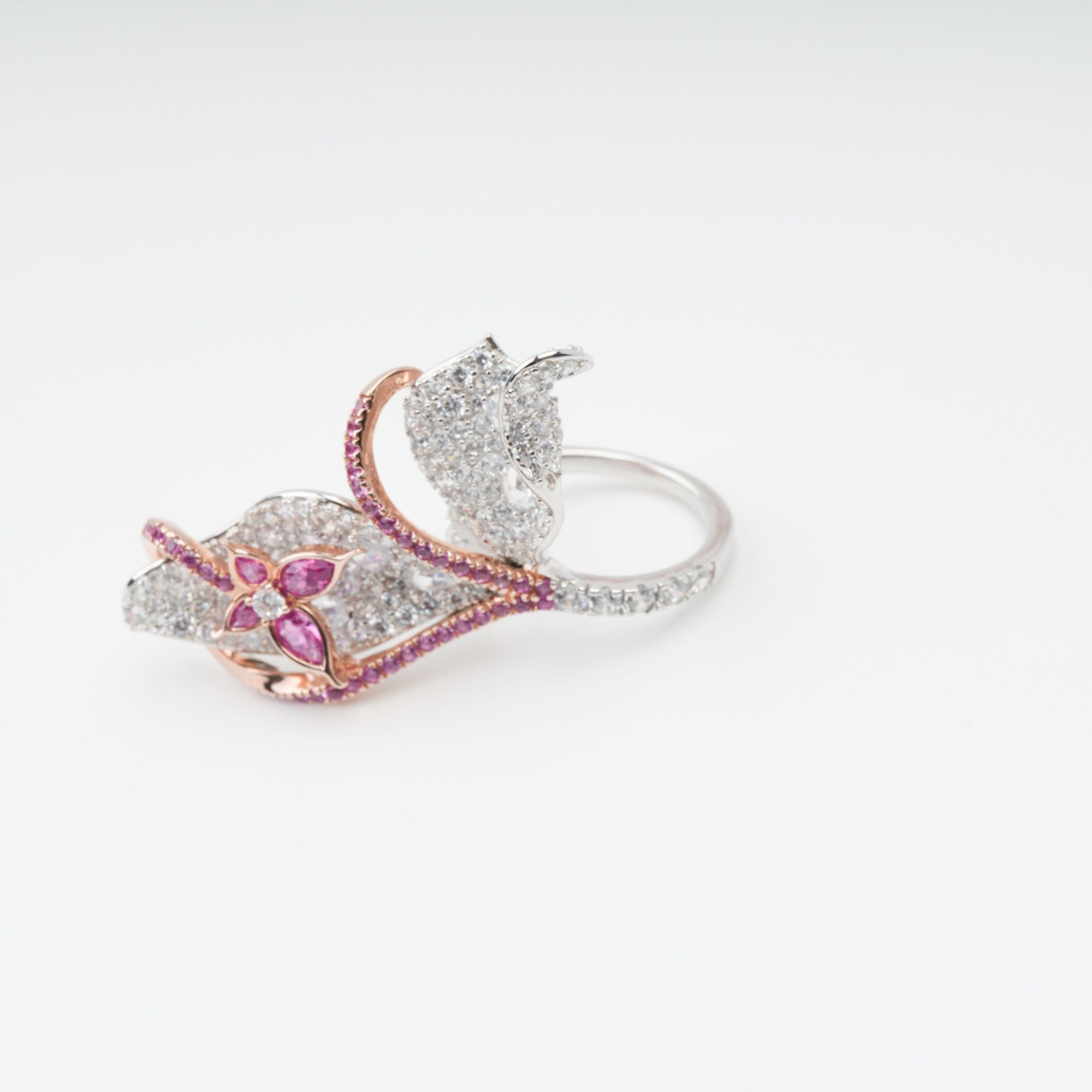 Ringset aus Sterlingsilber mit rosafarbenem Scintillement-Kristall (3-teilig)