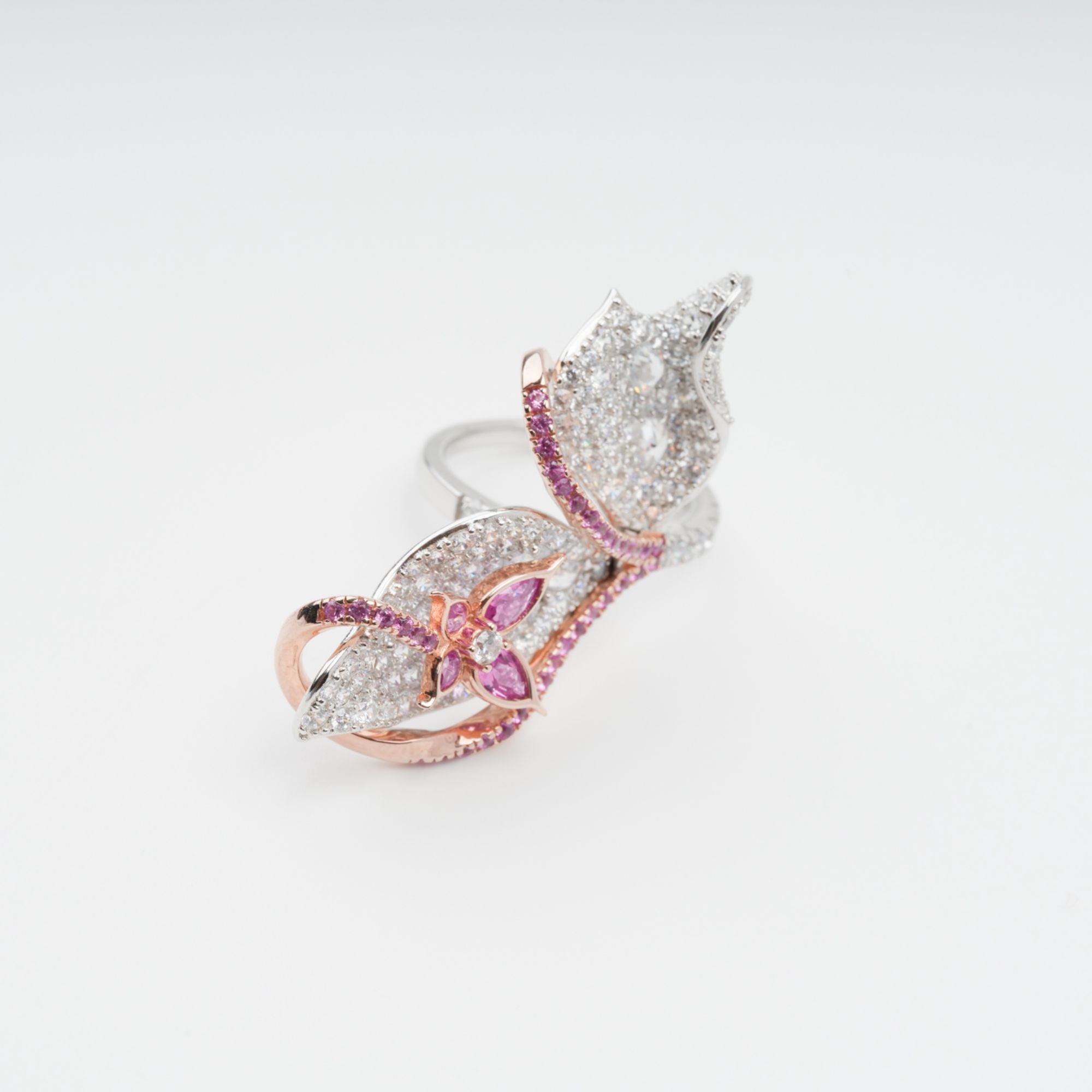 Ringset aus Sterlingsilber mit rosafarbenem Scintillement-Kristall (3-teilig)