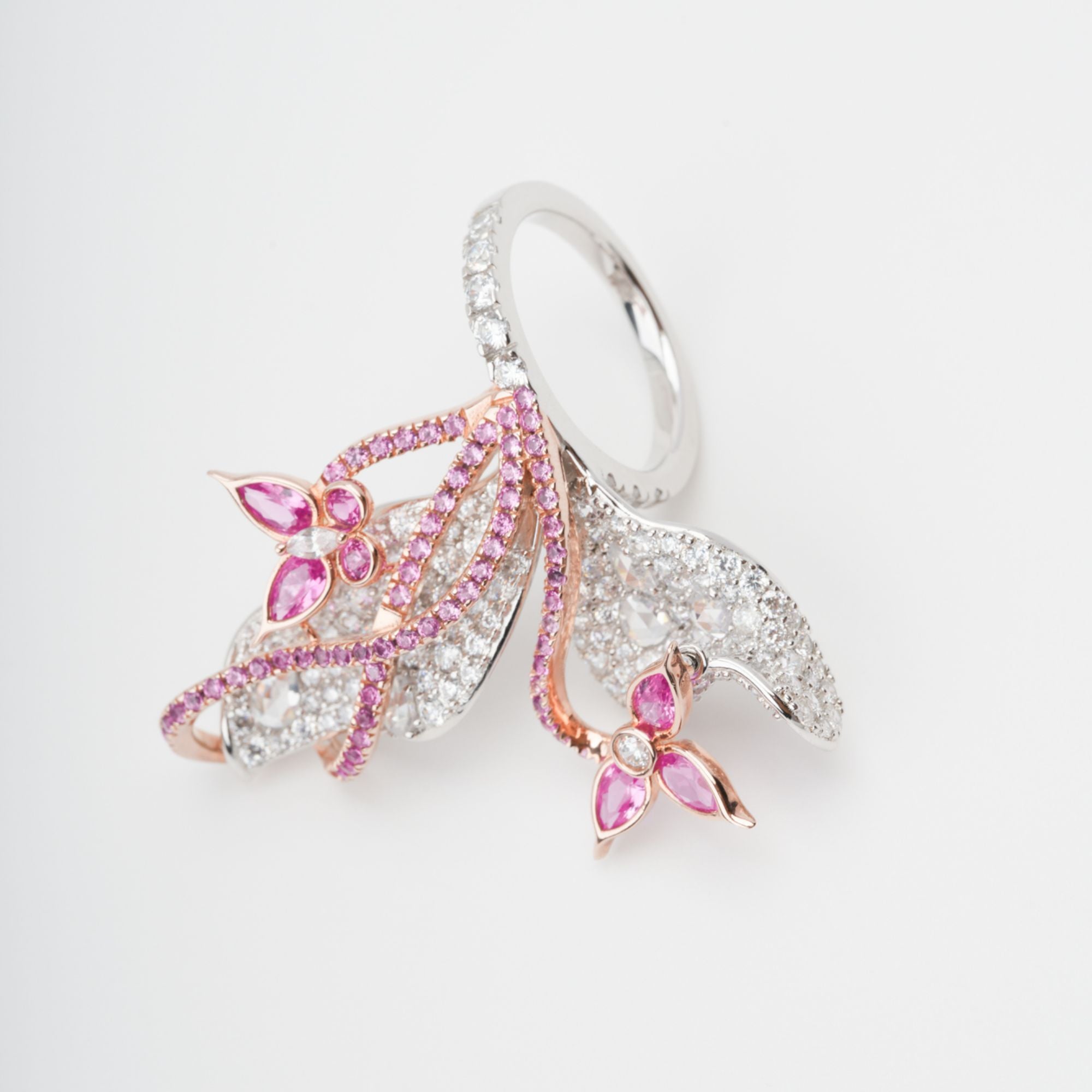 Ringset aus Sterlingsilber mit rosafarbenem Scintillement-Kristall (3-teilig)