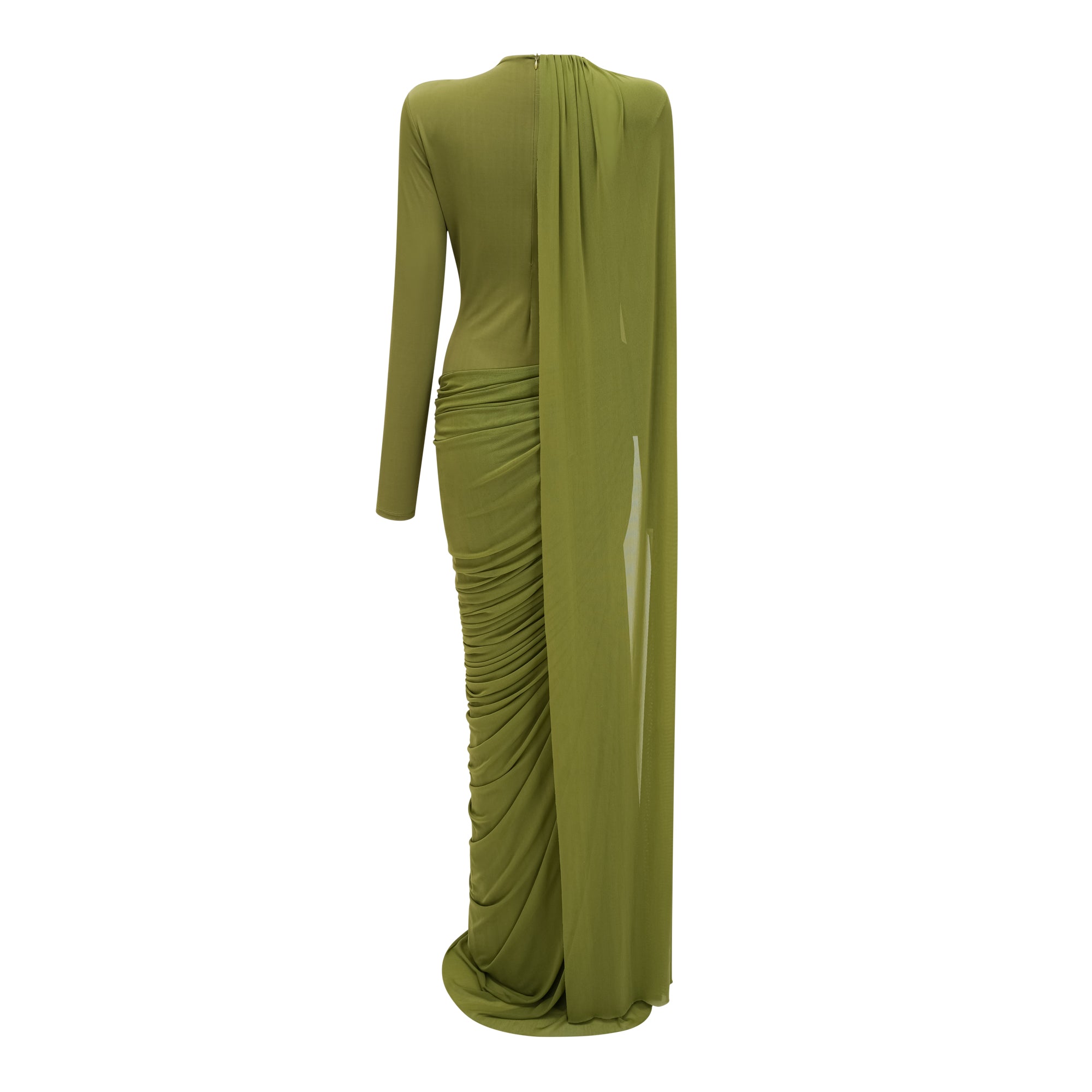 Emilia Green Asymmetrical Ribbon Draped Maxi Dress