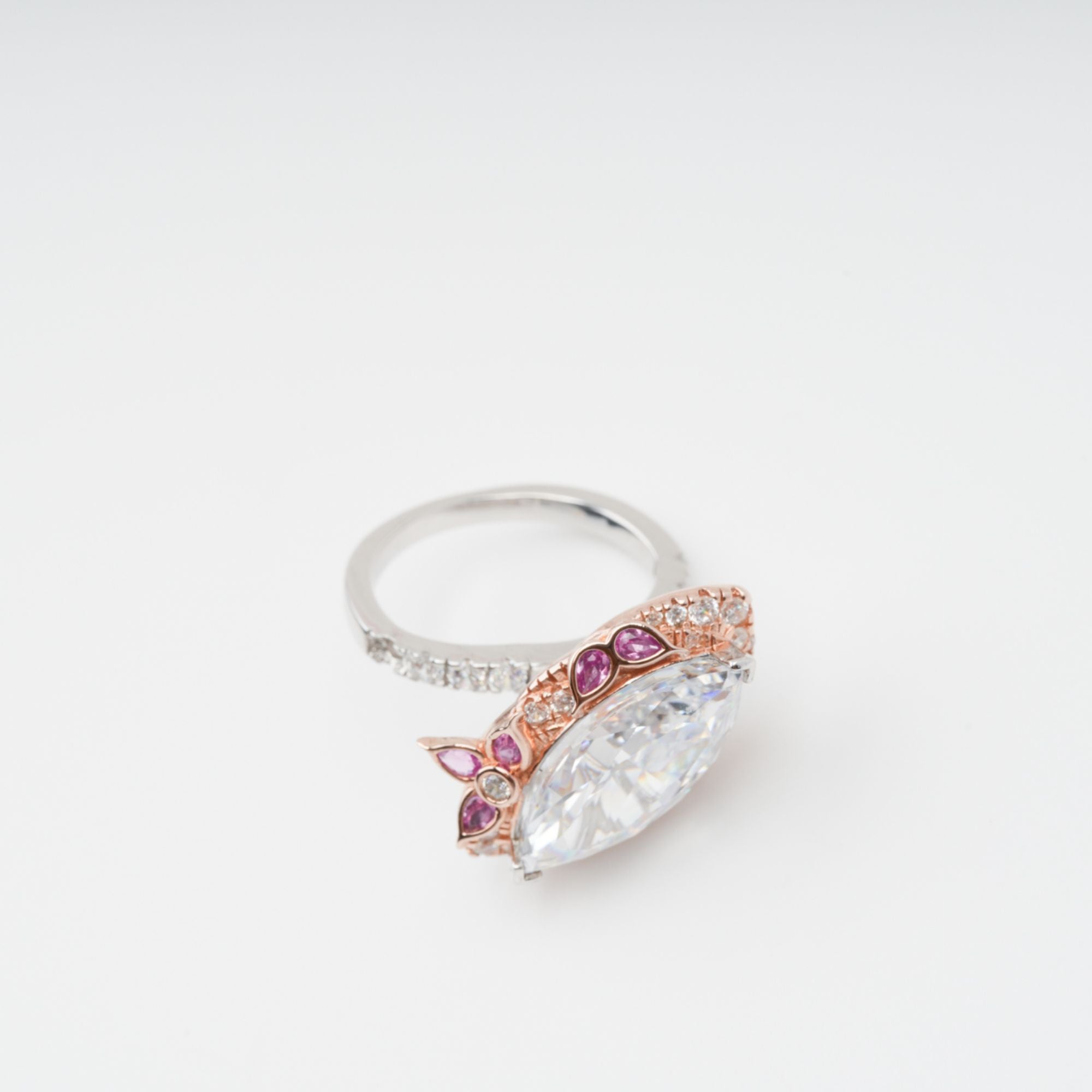 Ringset aus Sterlingsilber mit rosafarbenem Scintillement-Kristall (3-teilig)