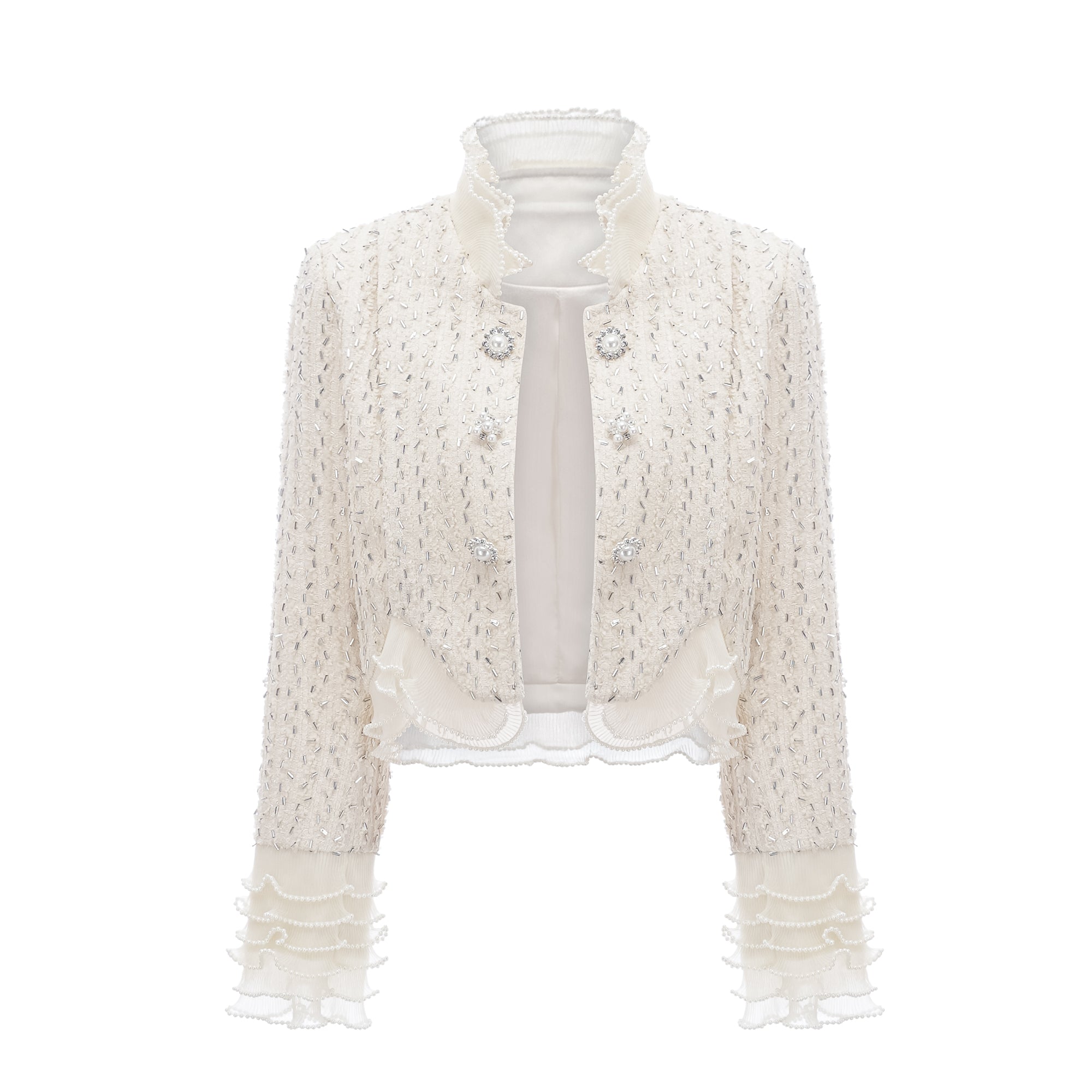 Blanche white beaded ruffle cropped jacket