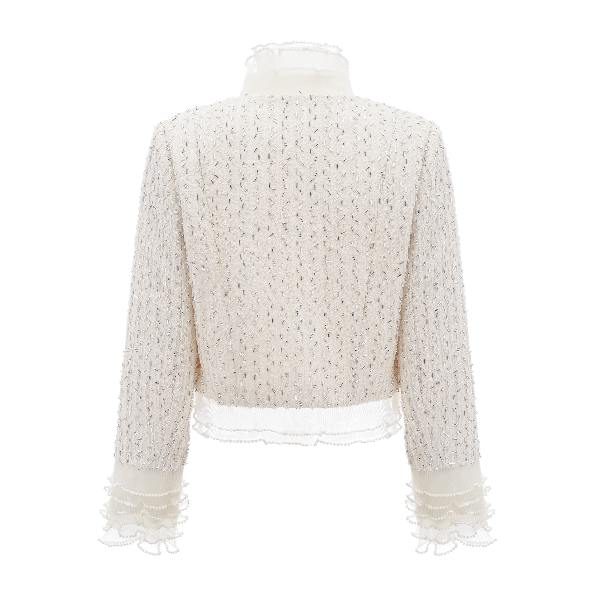 Blanche white beaded ruffle cropped jacket