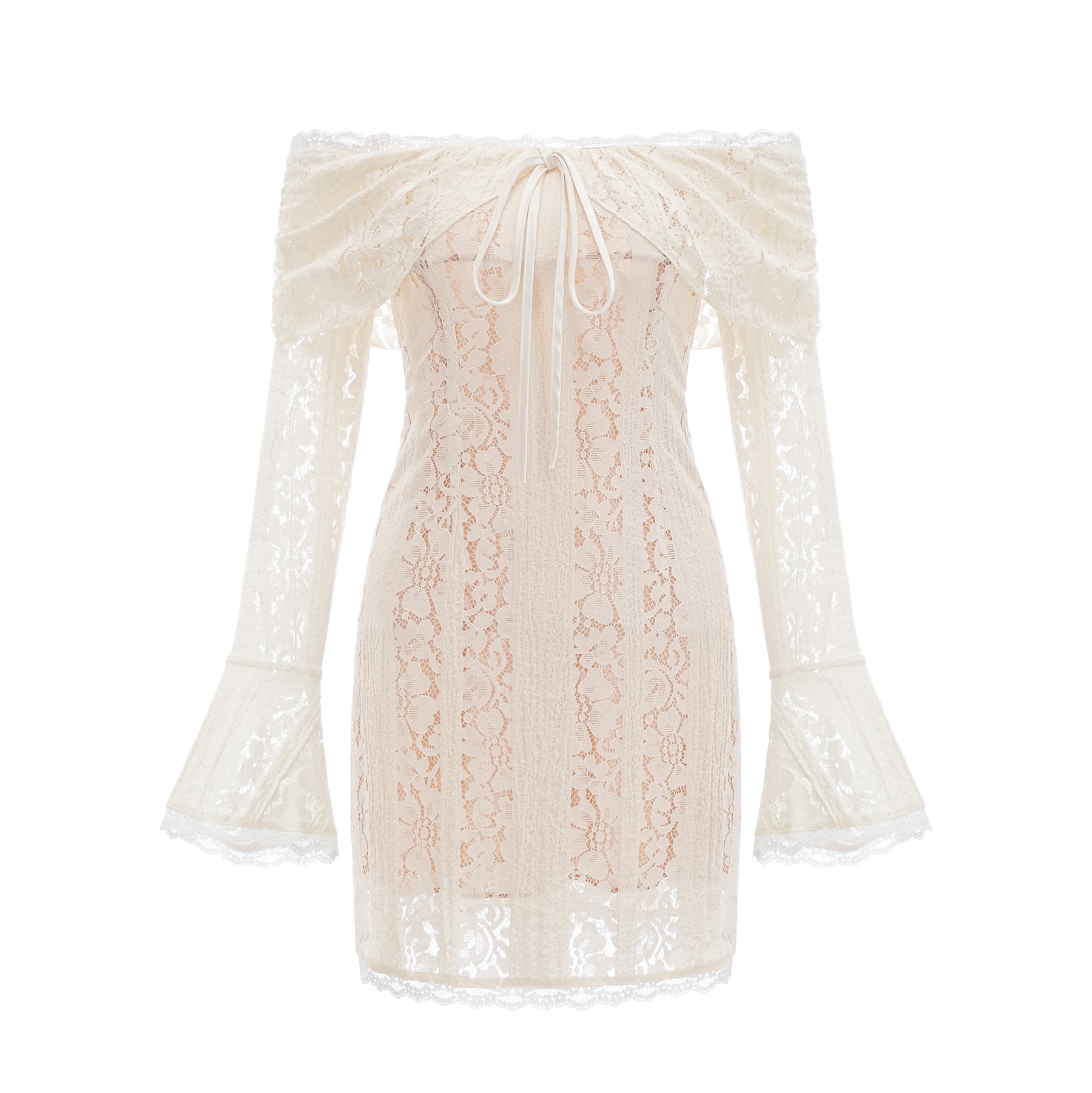Floral Embroidered Neckline Textured Mini Dress main image 0
