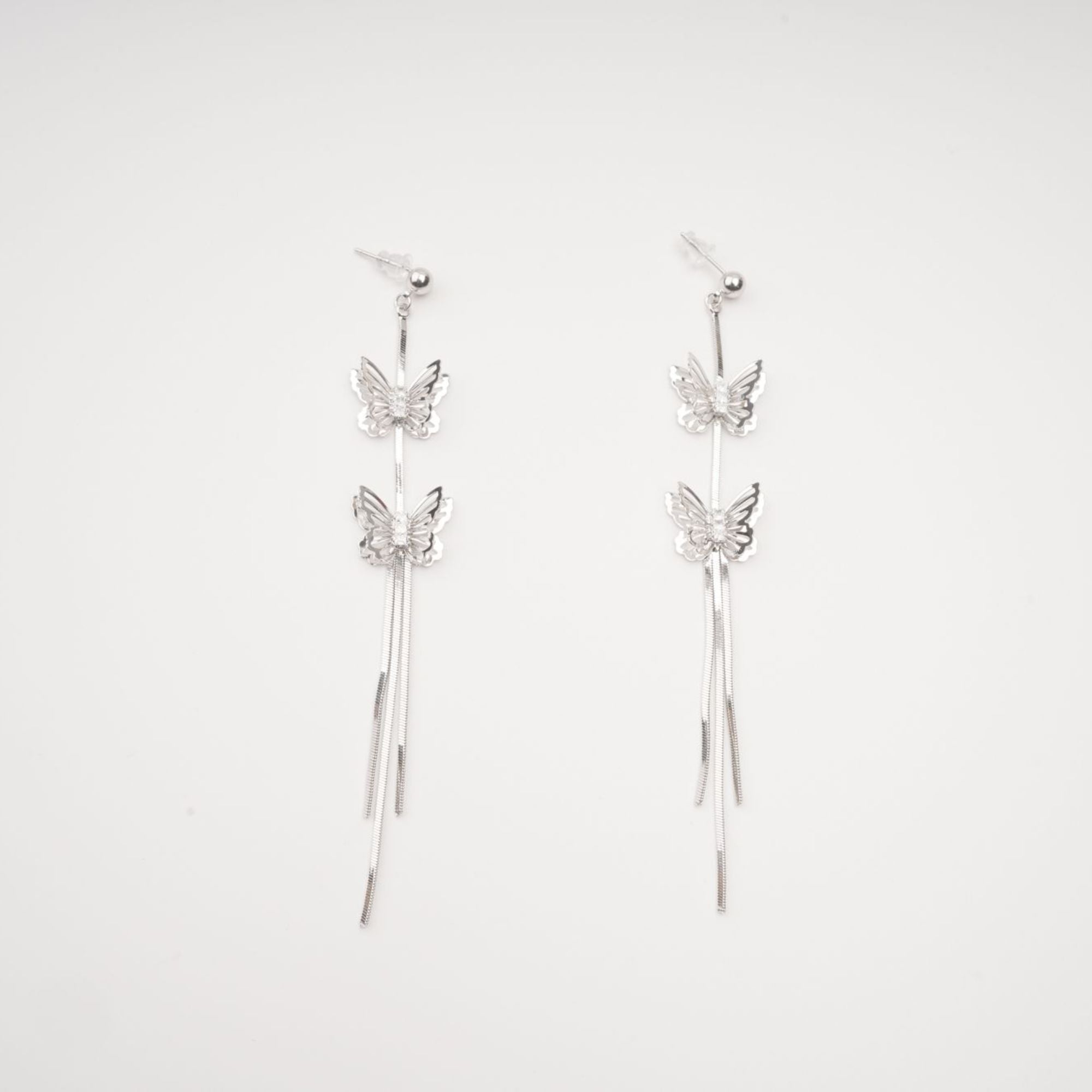 Bella silver butterfly drop earrings