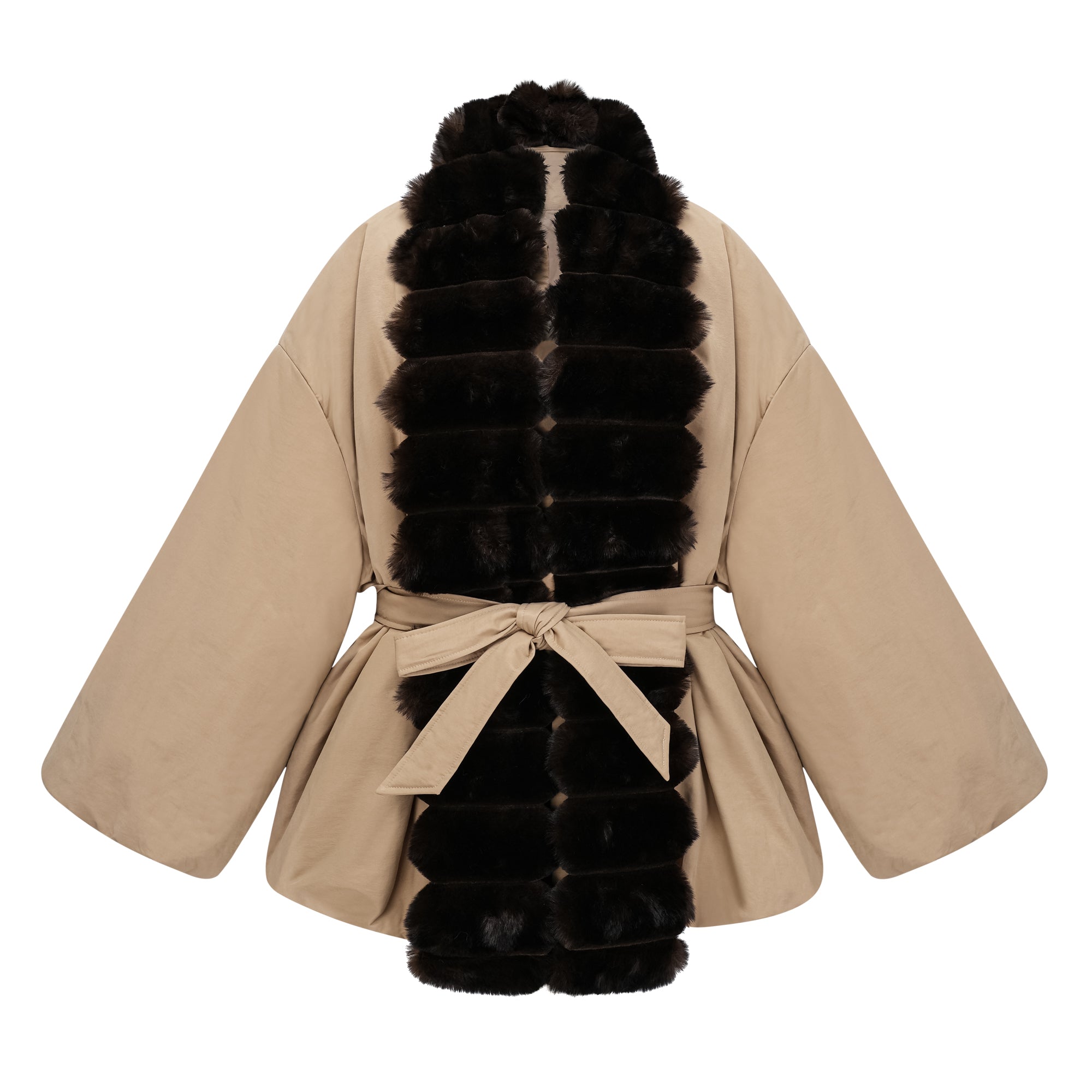 Ileana Khaki Fur Trim Bubble Down Jacket