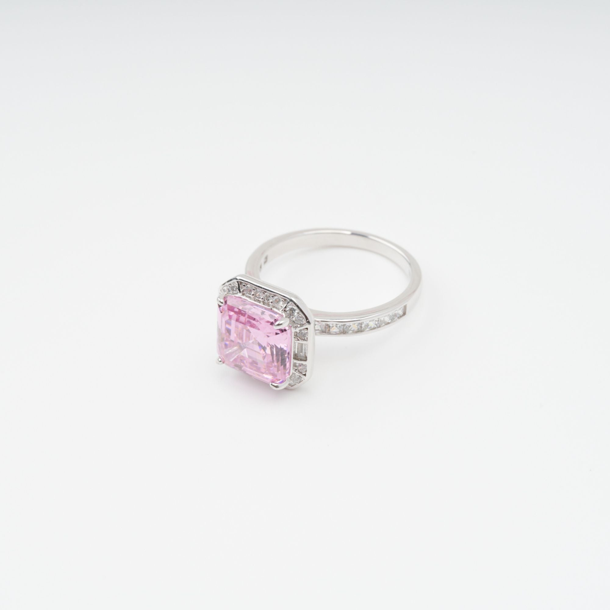 Hélène Pink Emerald Cut Zircon Gemstone Sterling Silver Ring