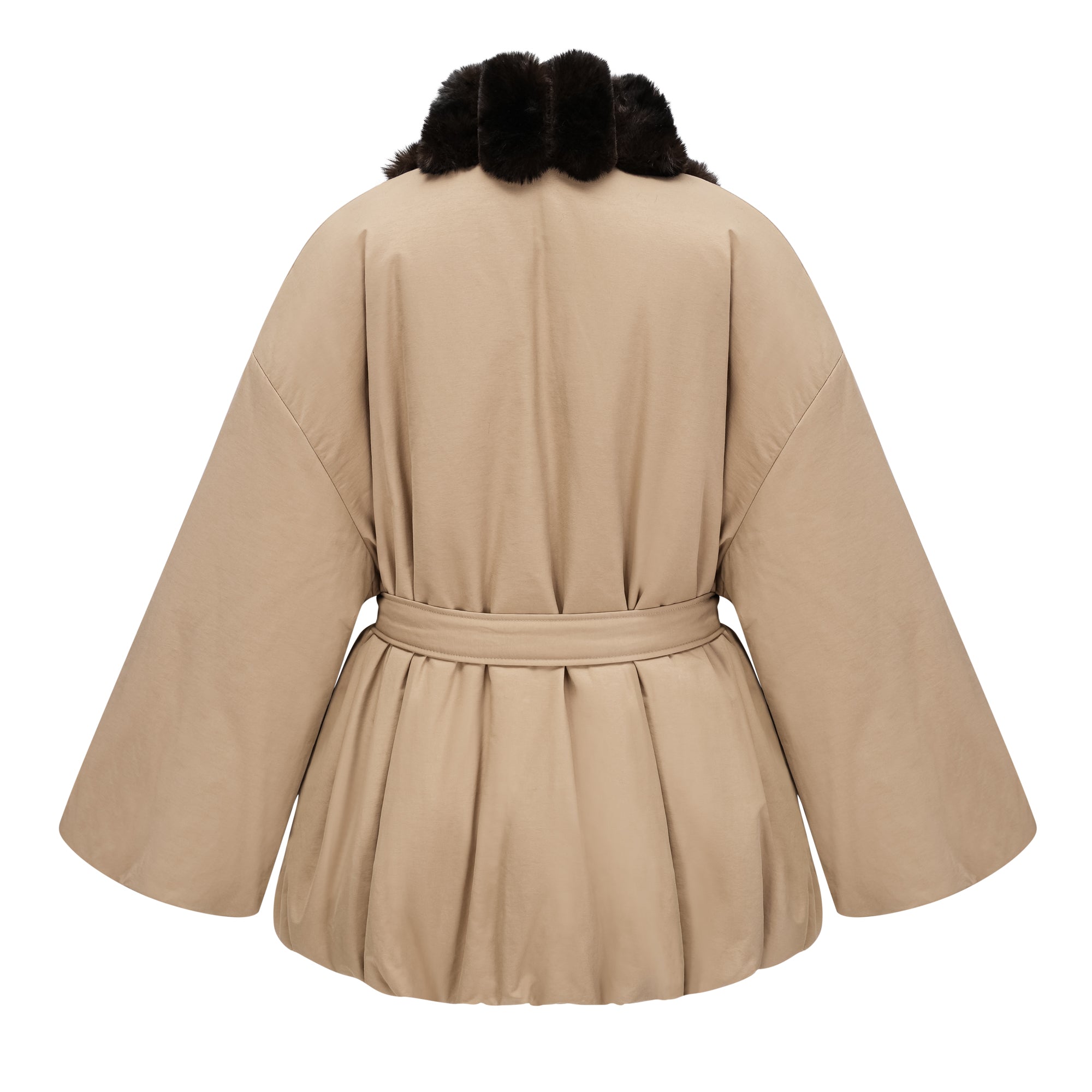 Ileana Khaki Fur Trim Bubble Down Jacket