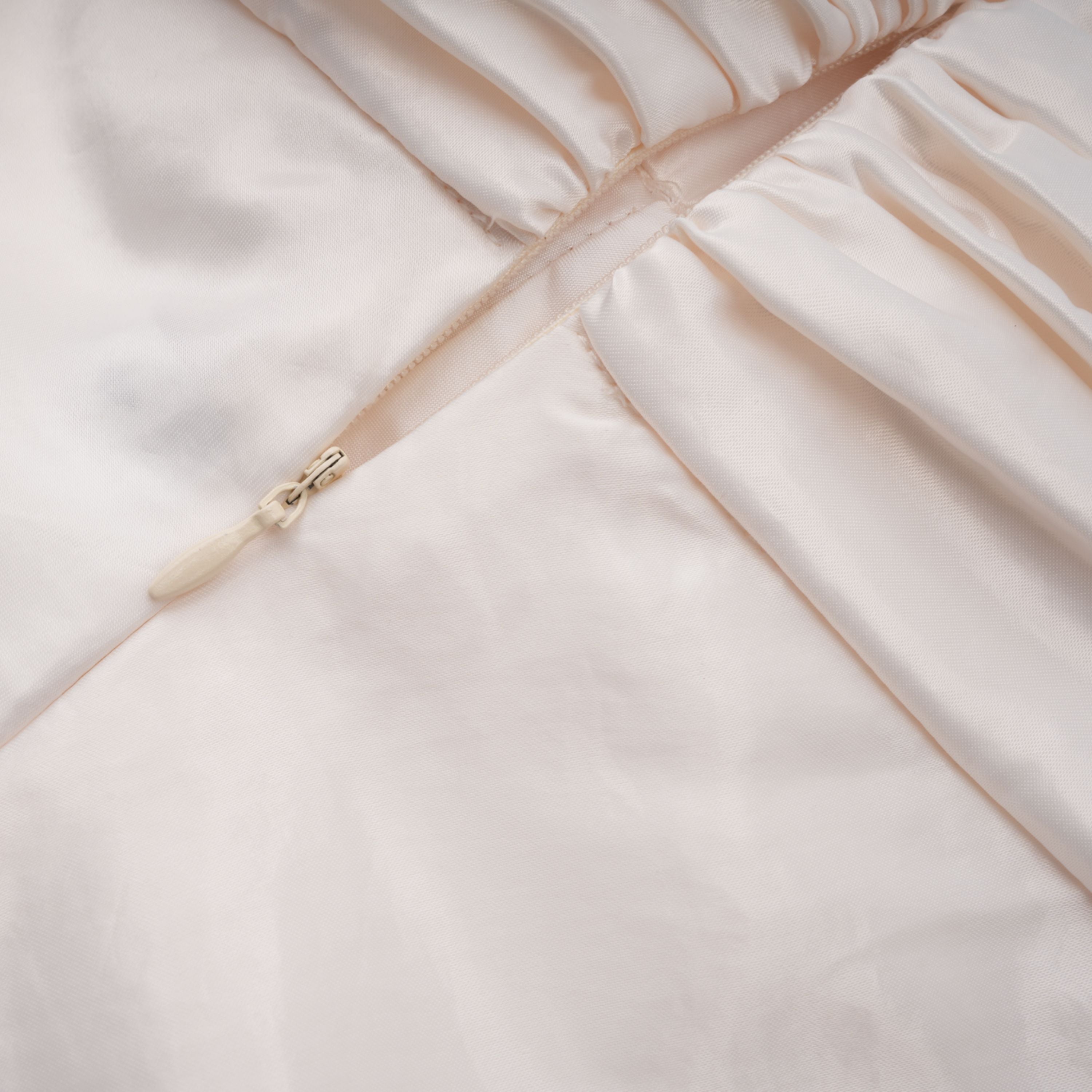 Lilla Beige Strapless Ruffled Satin Maxi Dress