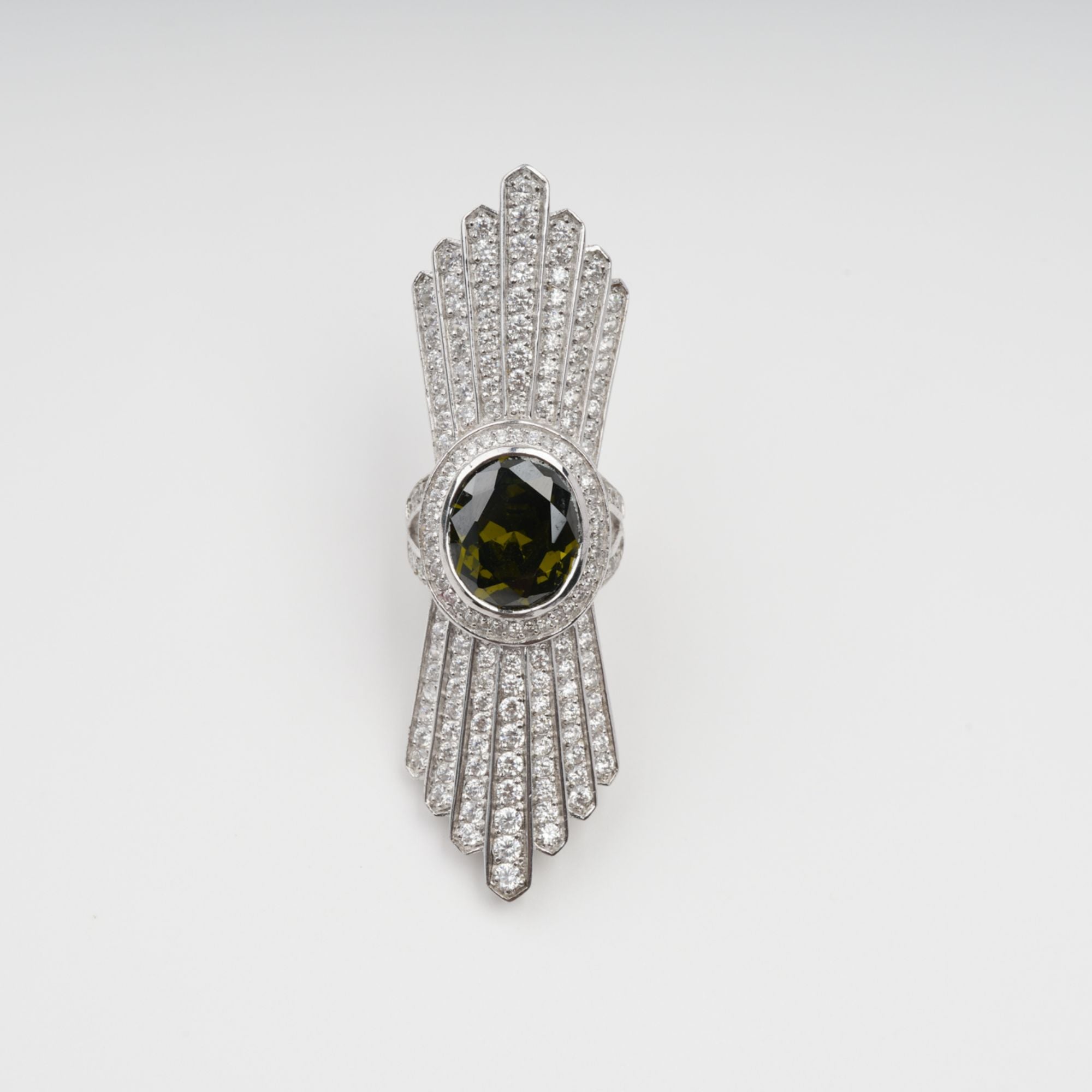 Roségrüner symmetrischer Flügel-Edelstein-Ring aus Sterlingsilber