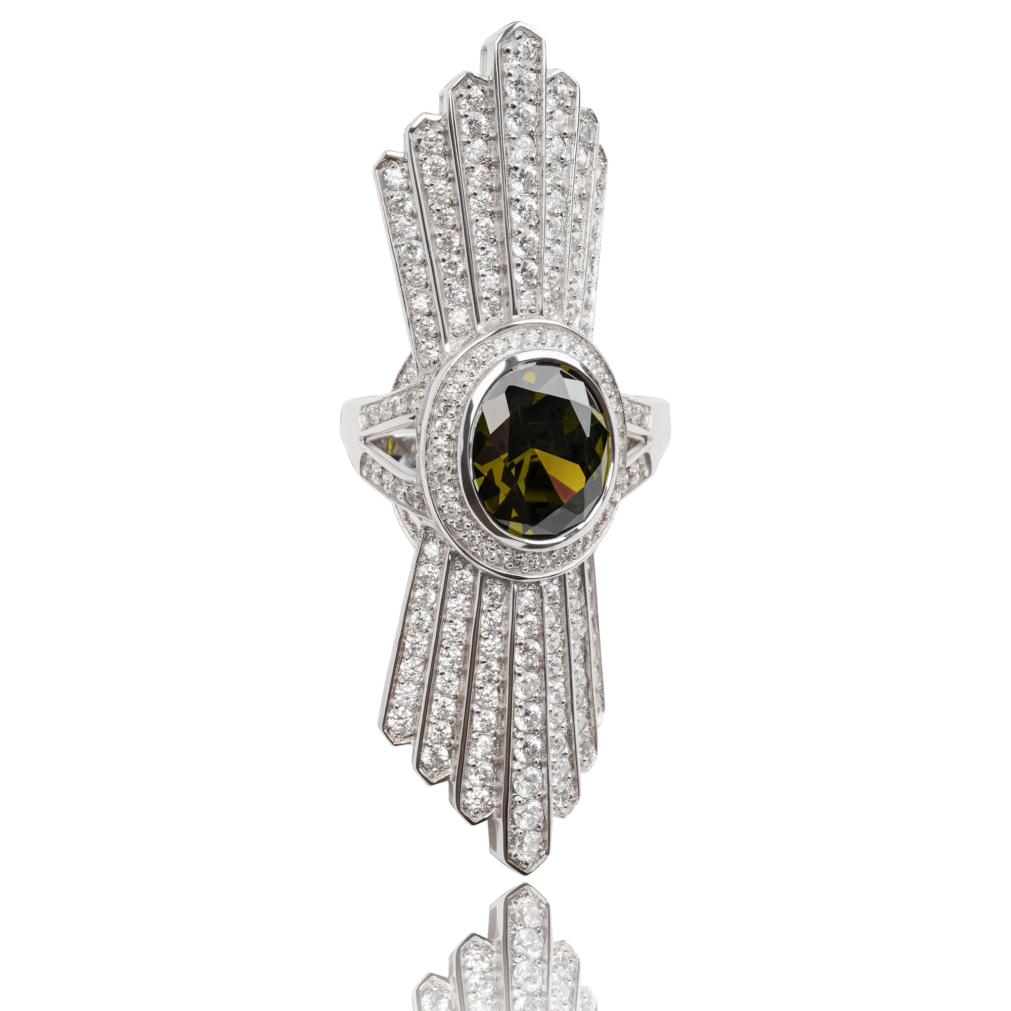 Roségrüner symmetrischer Flügel-Edelstein-Ring aus Sterlingsilber