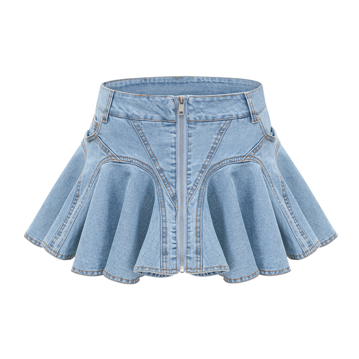 Pleated Skirt Amazon Blue Jean Skirts Capucine Denim Flounce-hem Skirt