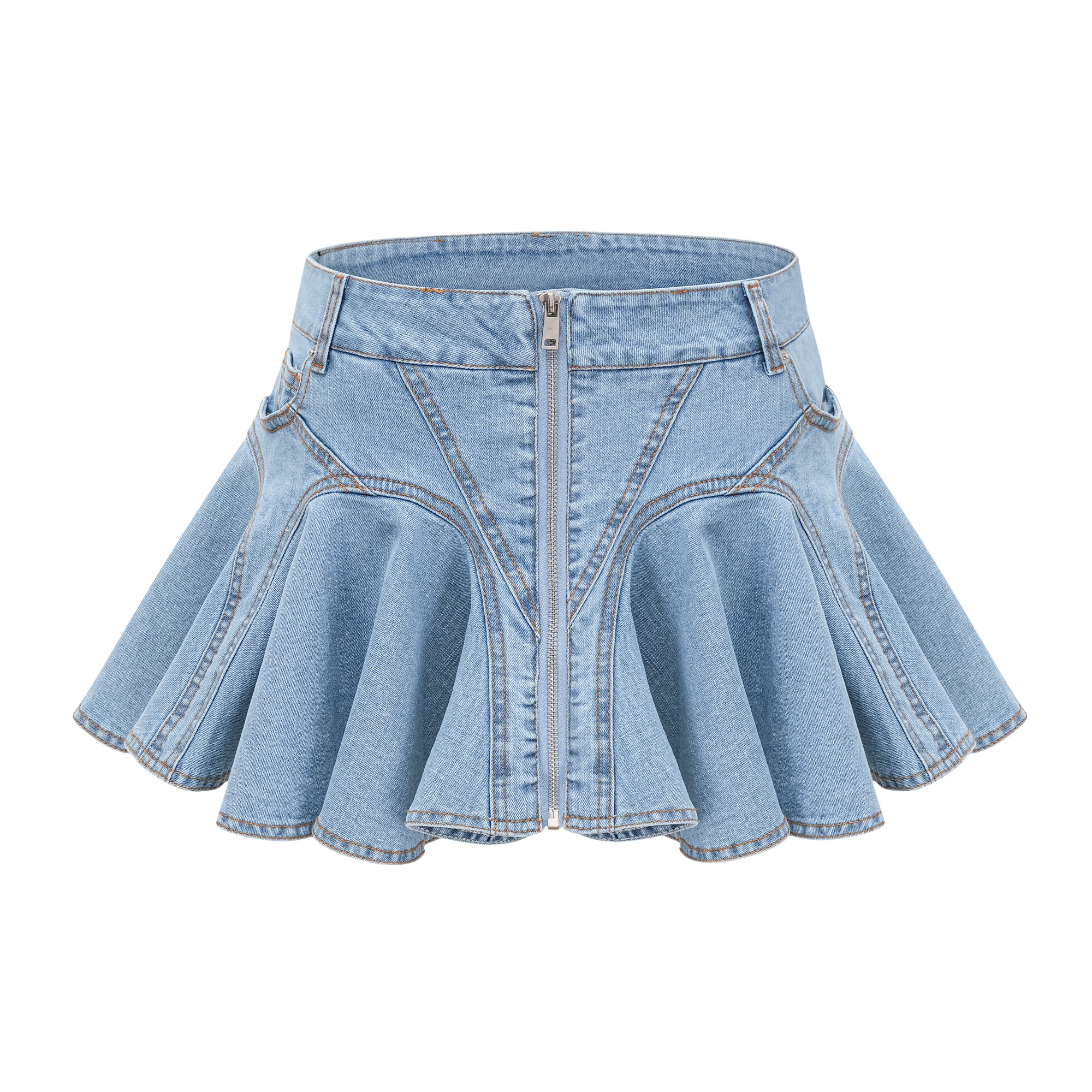 Capucine denim flounce-hem skirt