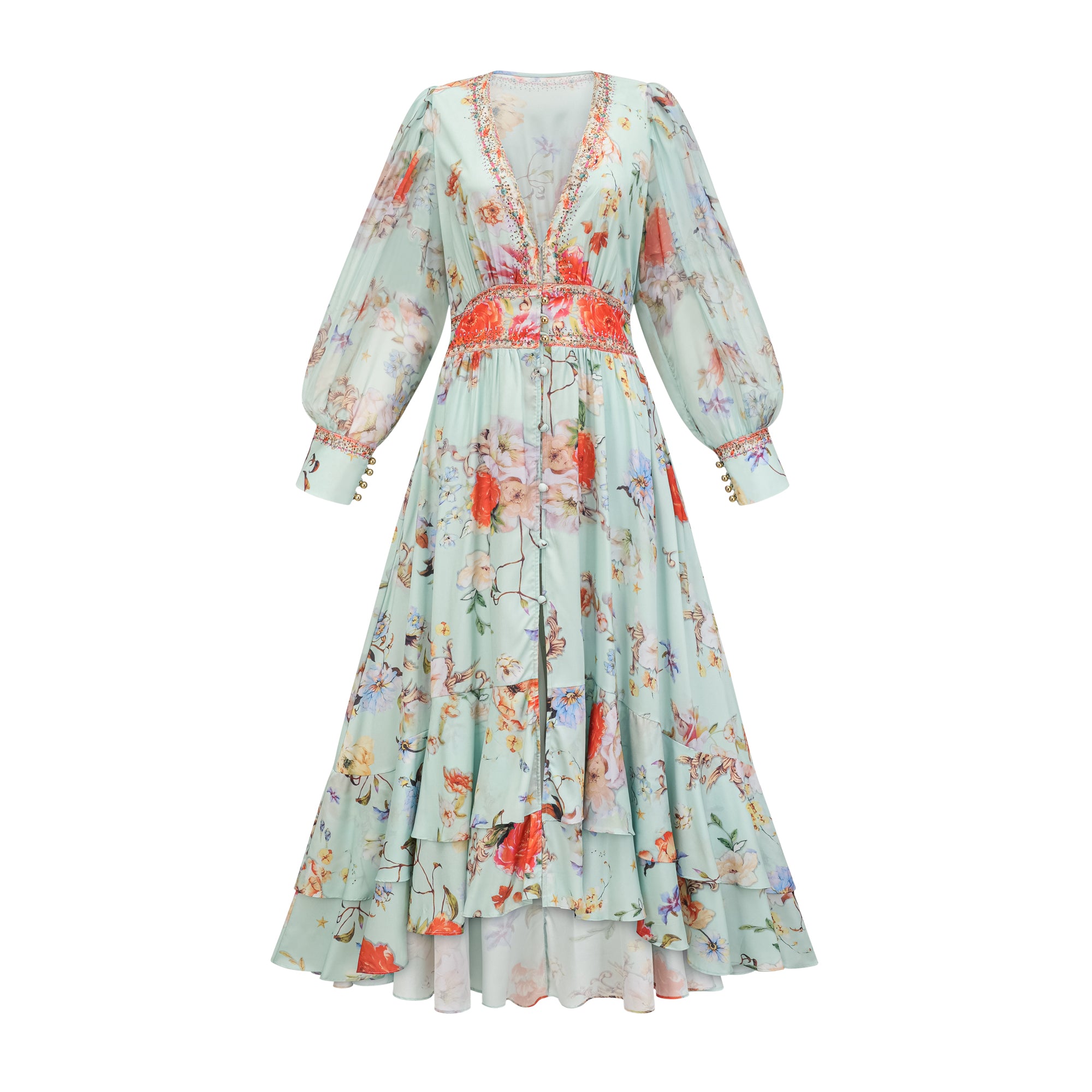 Jailina floral V-neck long-sleeve maxi dress