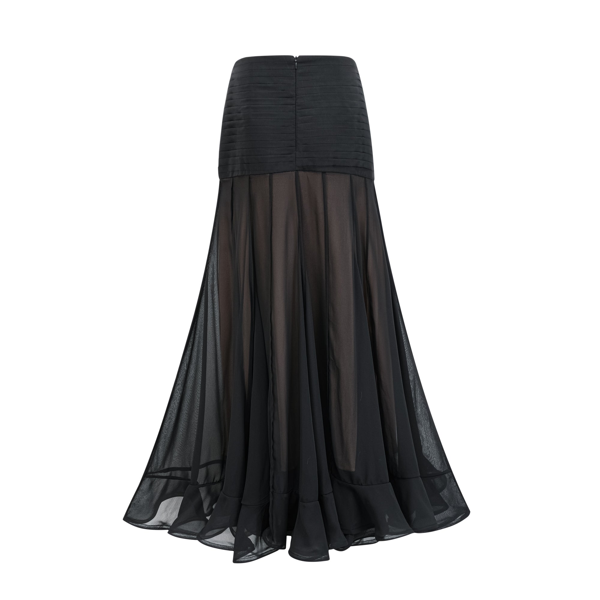 Jacqueline rayon black ruffle pleated tulle maxi skirt