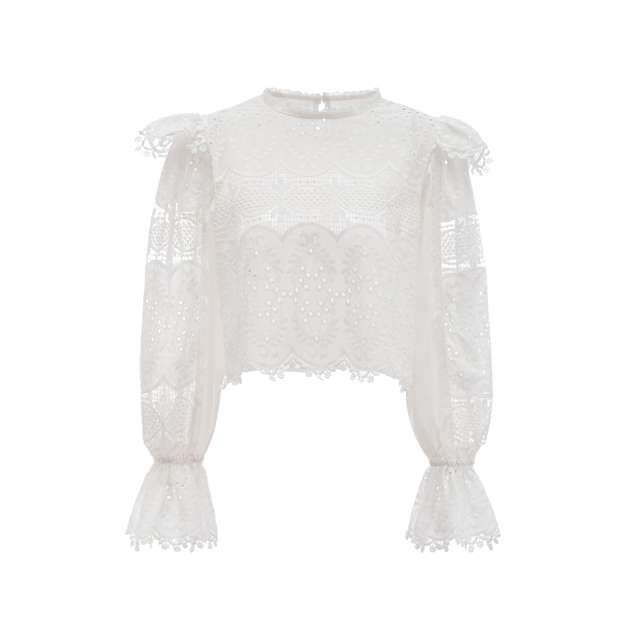 Madeleine lace embroidered cut-out top & skirt matching set