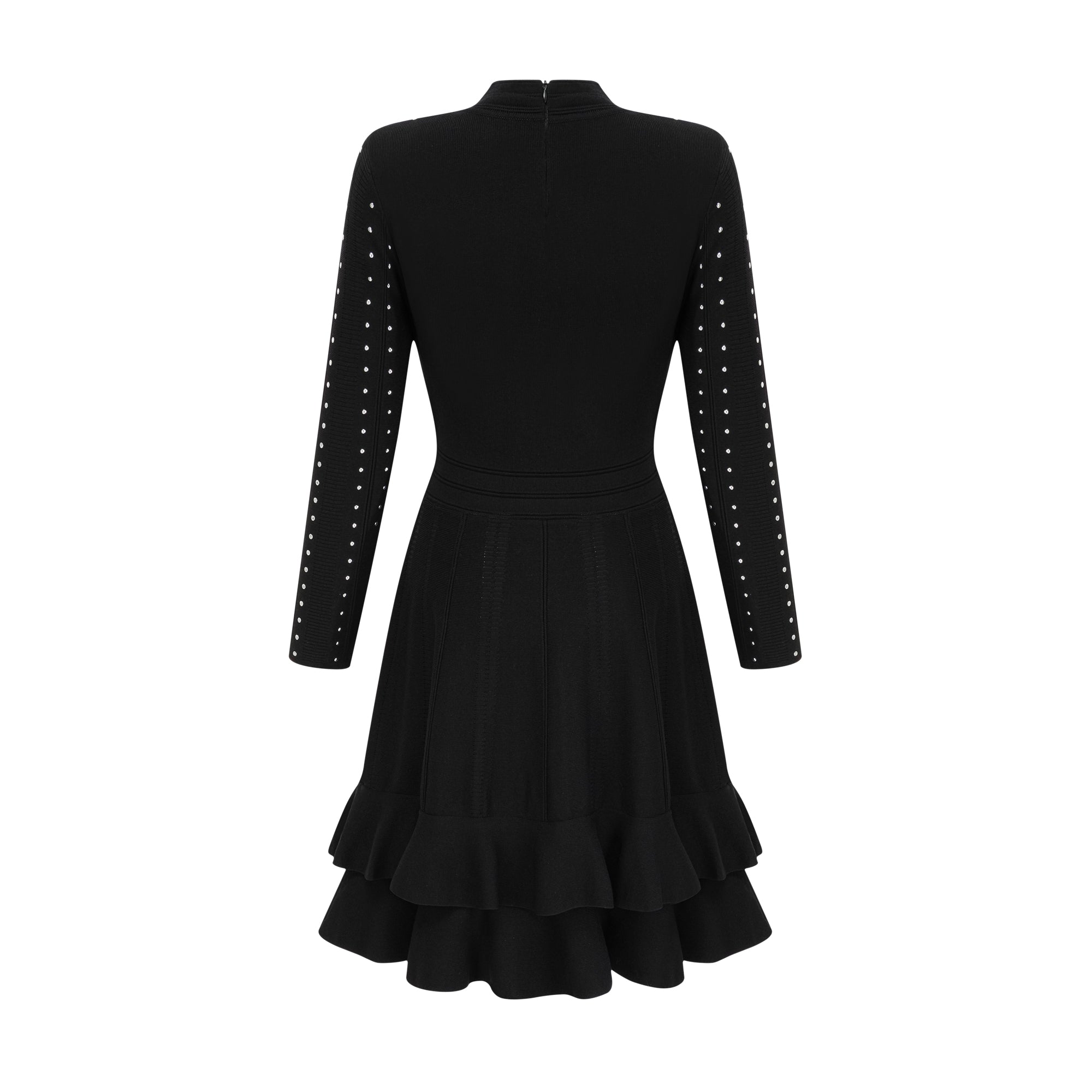 Fabienne black crystal-embellished ruffled knitted mini dress