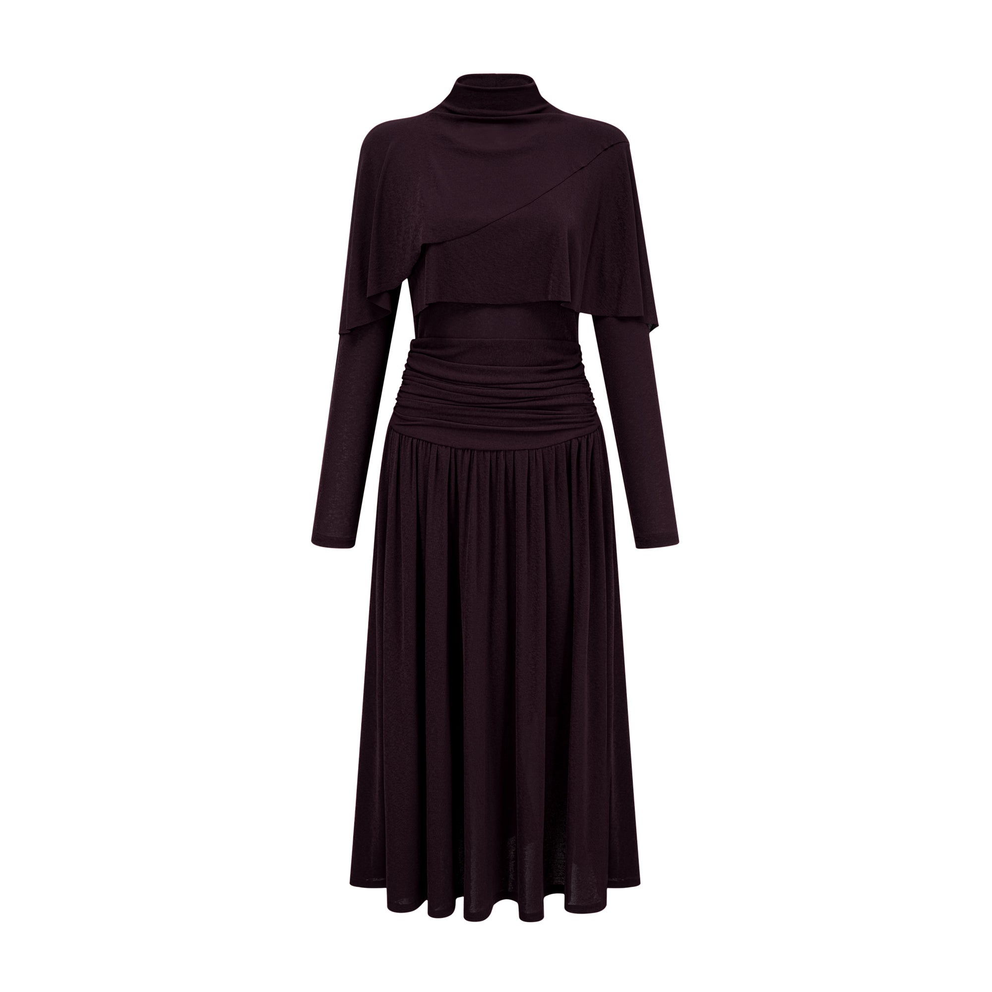 Camille Red Ruched Midi Dress with Flap Design Detail