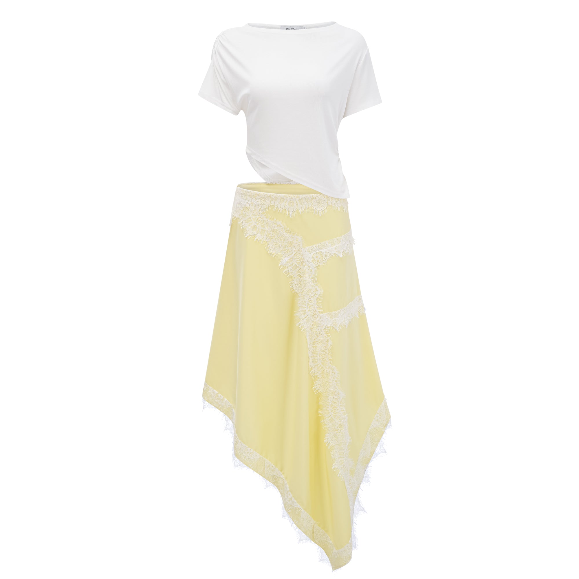Robe longue Fiamma à volants en dentelle jaune
