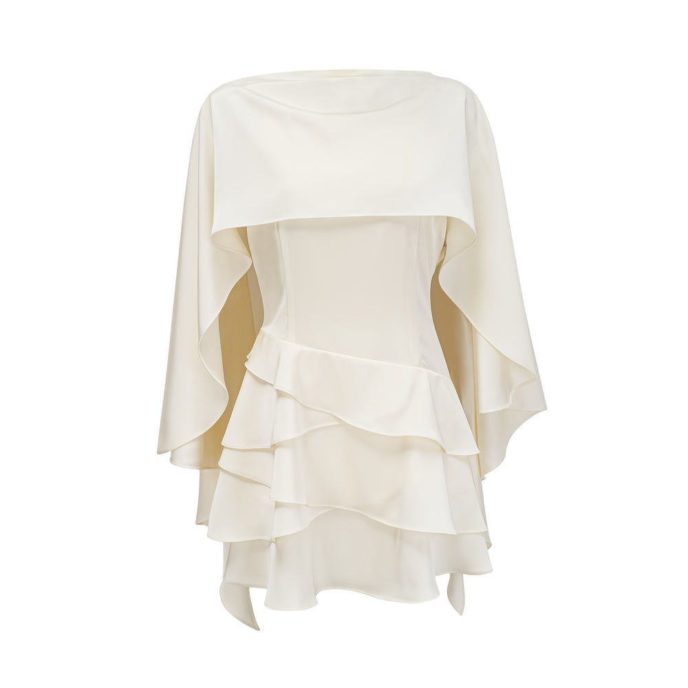 Square Ruffled Satin Mini Dress