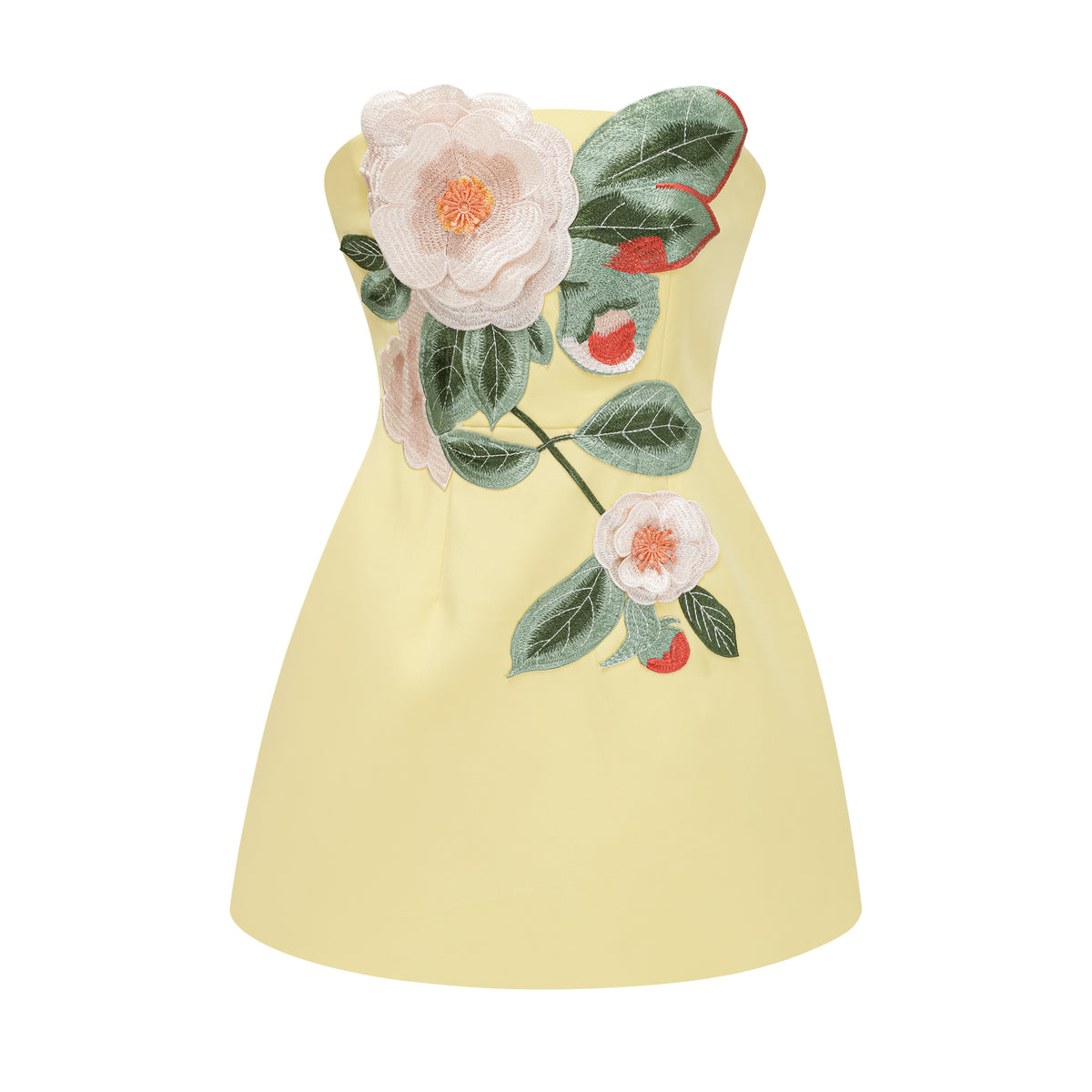 Abigail Yellow Floral Embroidered Mini Dress, XL / Yellow