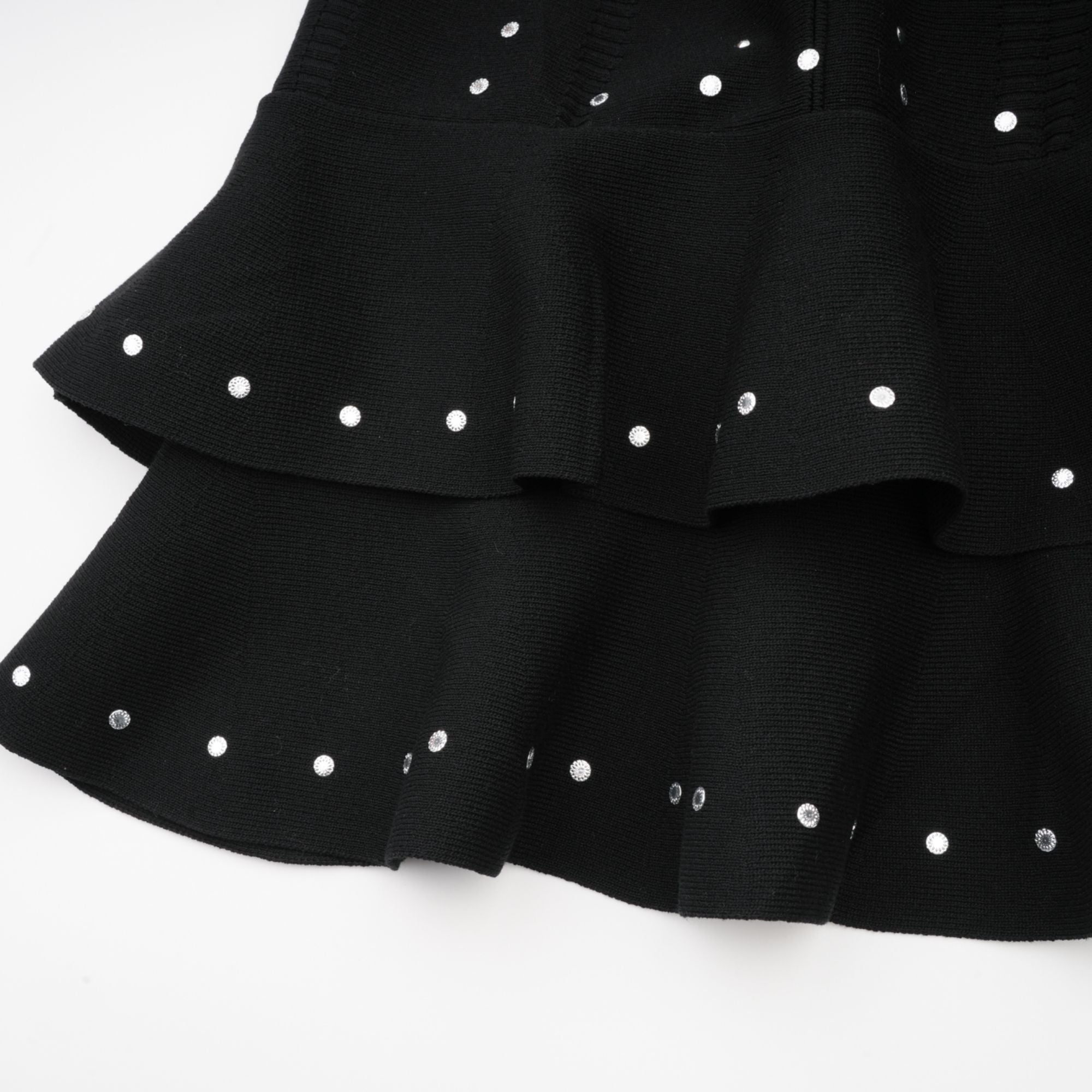 Fabienne black crystal-embellished ruffled knitted mini dress