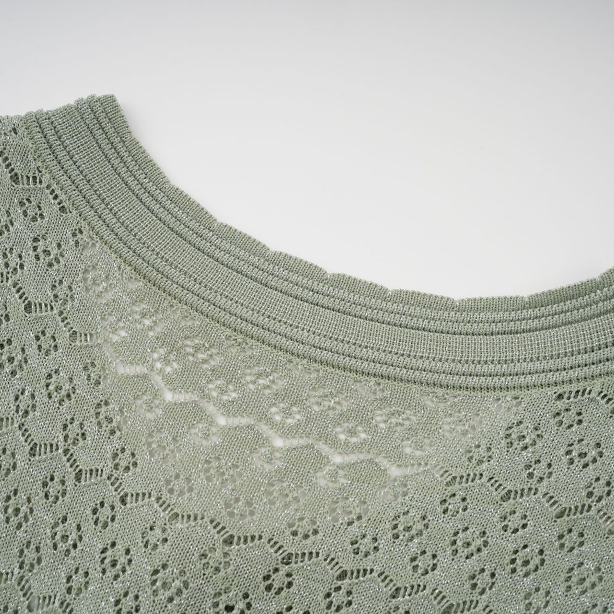 Siena green shirred crochet-knit maxi dress