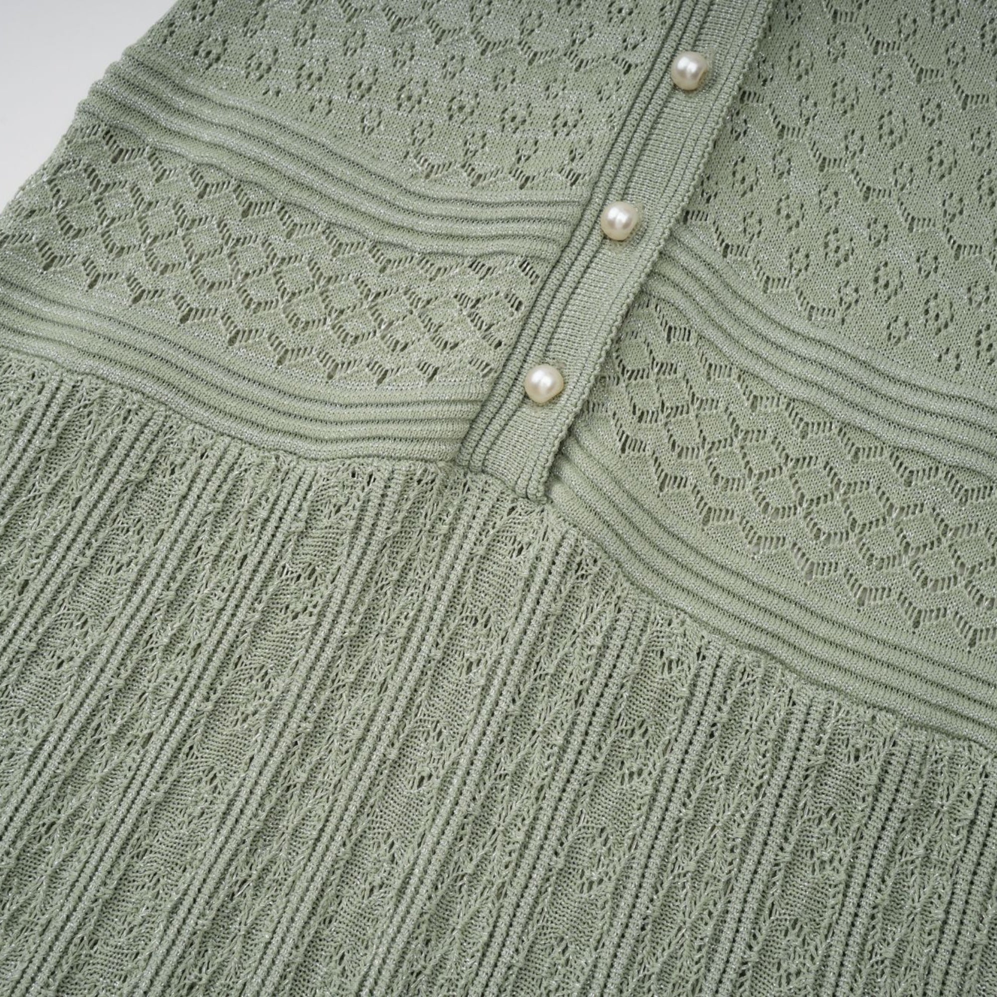 Siena green shirred crochet-knit maxi dress