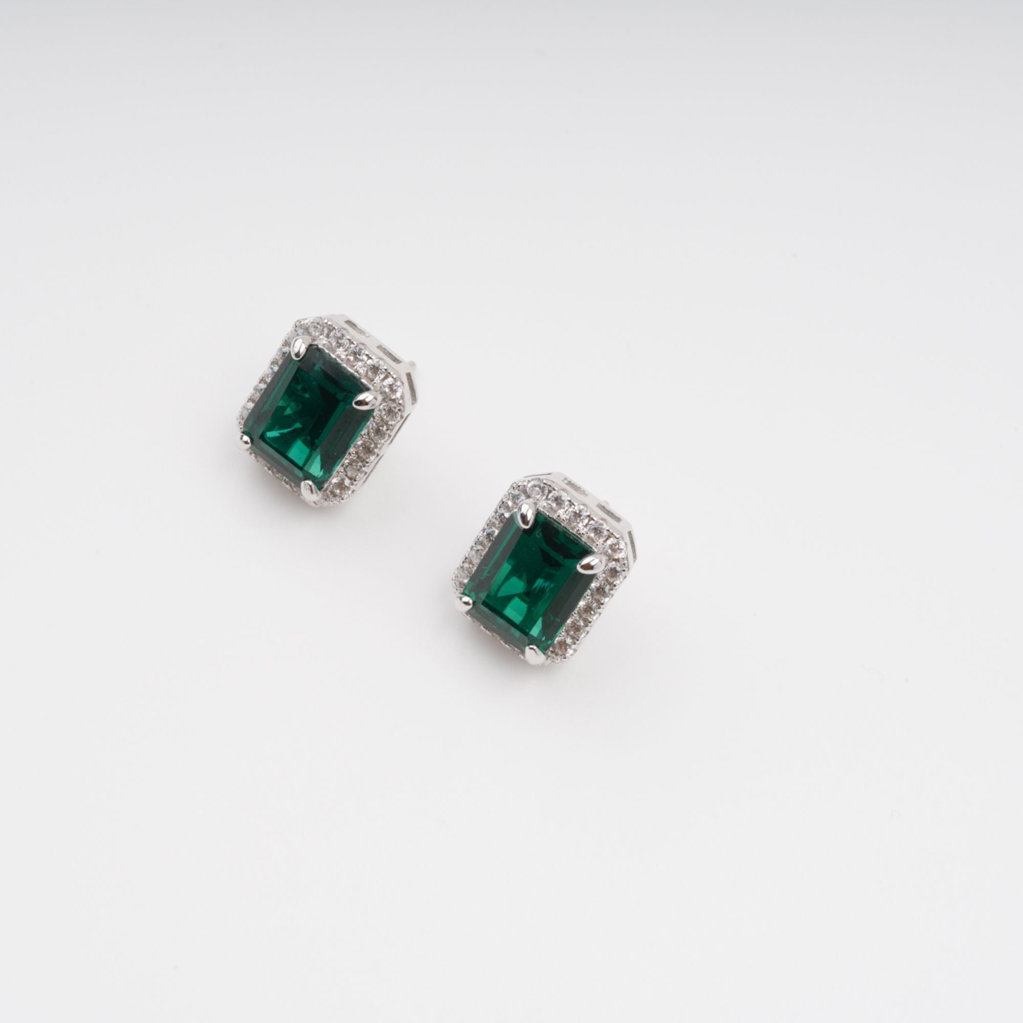 Mielikki Green Square Emerald Cut Gemstone Sterling Silver Earrings