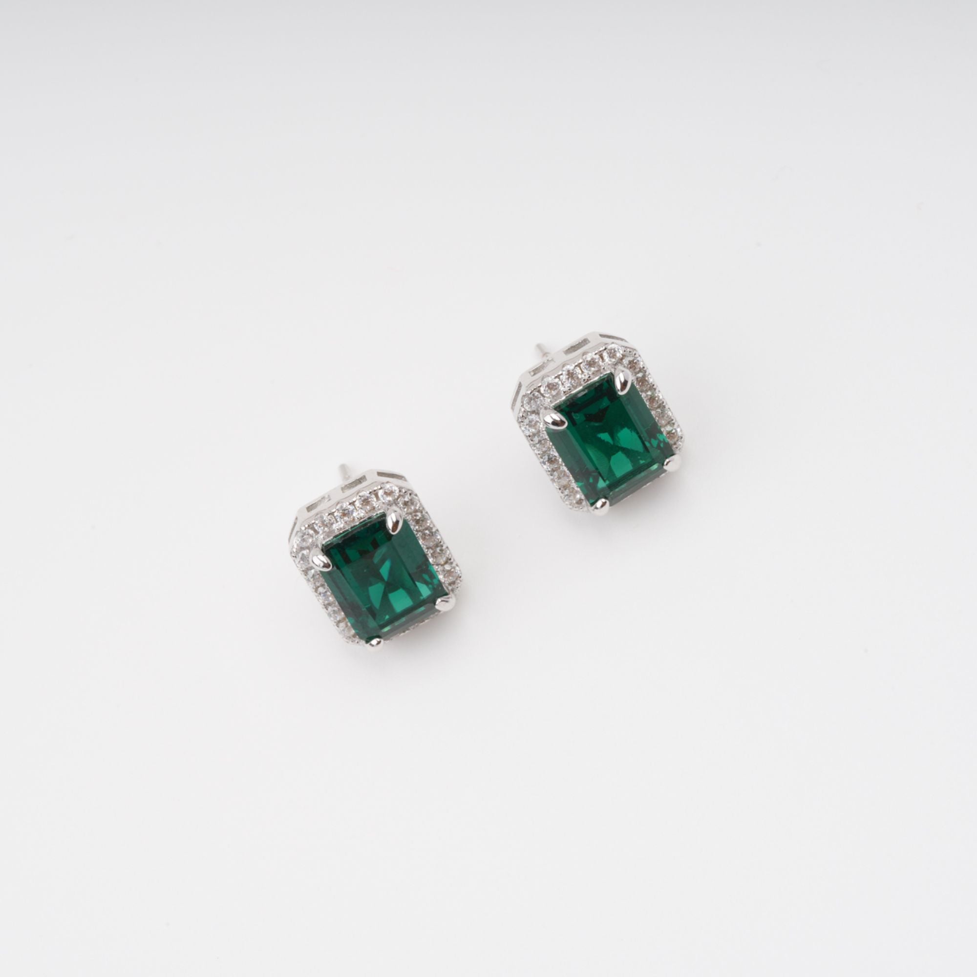 Mielikki Green Square Emerald Cut Gemstone Sterling Silver Earrings